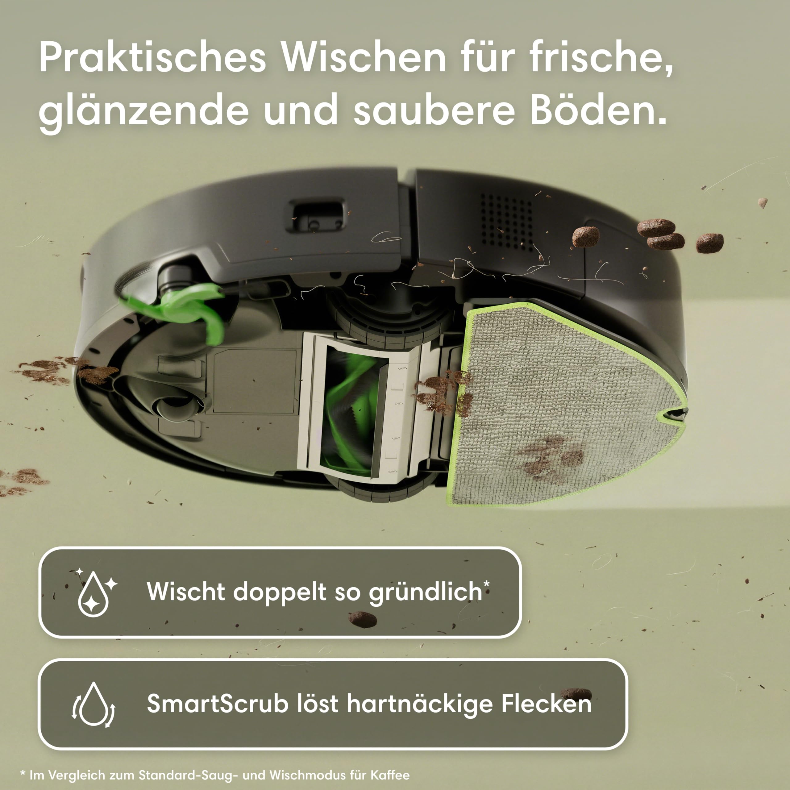iRobot Roomba® 115 Combo Saug- und Wischroboter, 15k Pa Saugleistung, Bürsten und Wischpad reichen, Navigation mit Clearview™ LiDAR, Schwarz