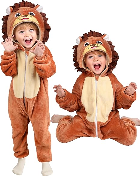 Toddler Baby Animal Costume Kids Toddler Dinosaur Lion Halloween Costume with Tail, Soft Dress Up for Baby Boys Girls 12M-5Y