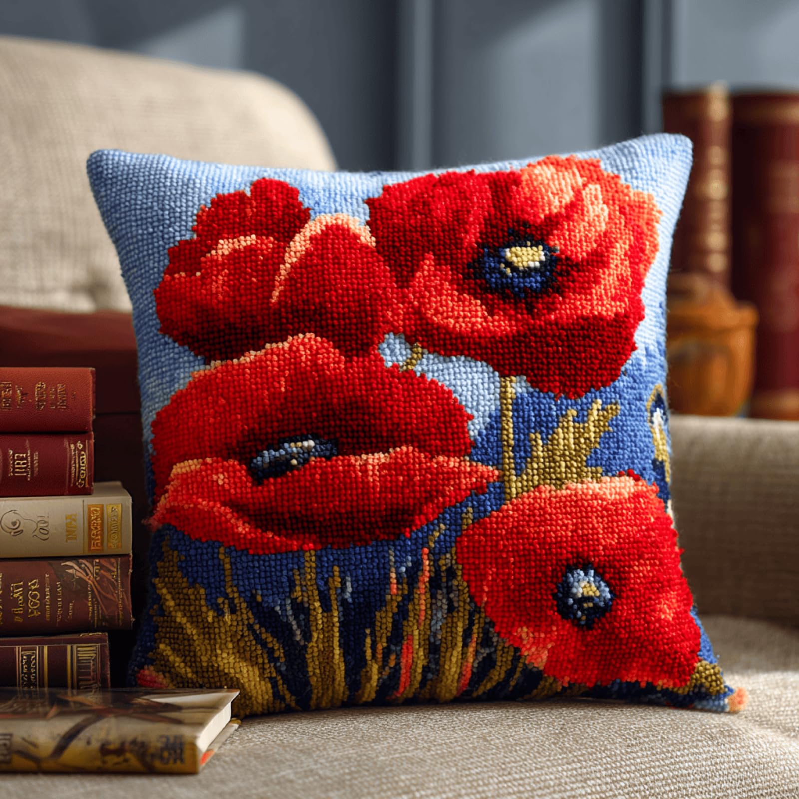 kitphoenix DIY Latch Hook Cushion Kit 43x43 cm Safflower