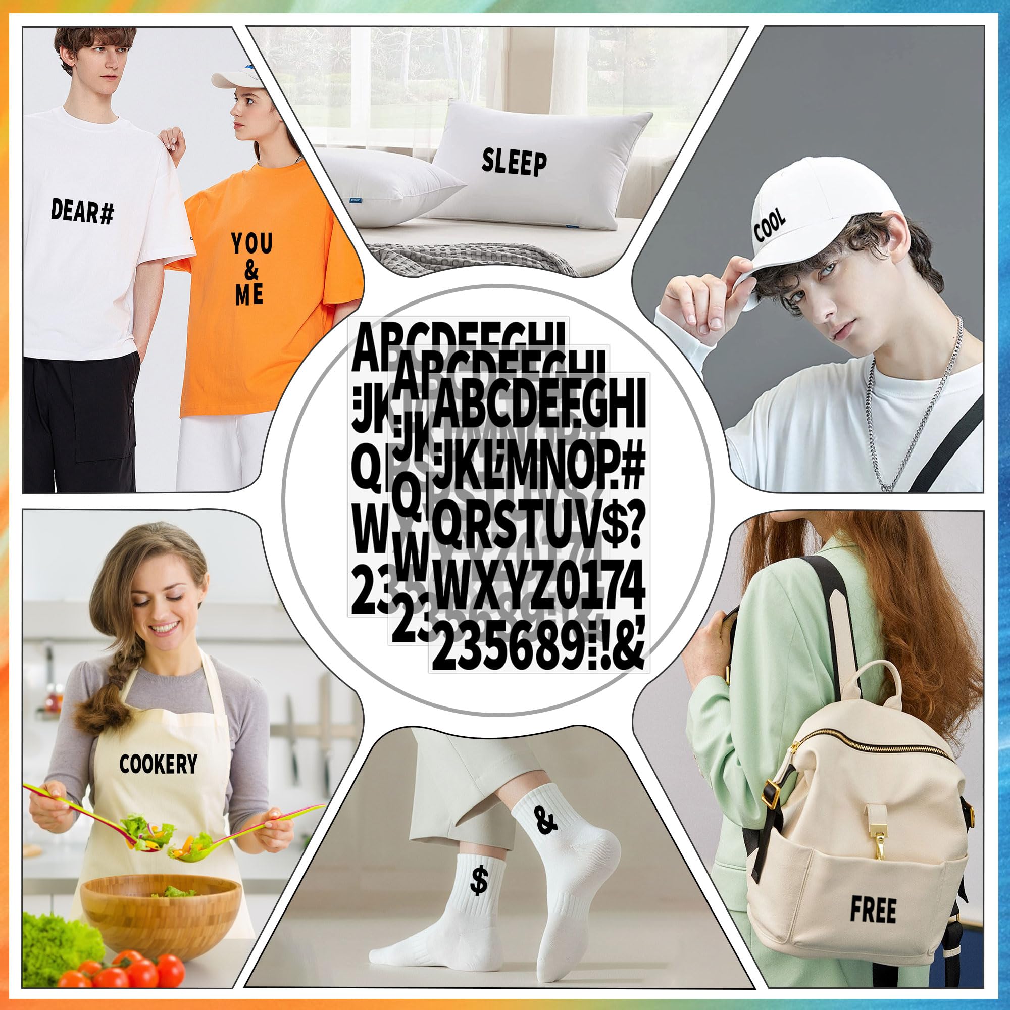12 hojas de 612 letras y números para planchar para ropa, letras de vinilo para planchar de 2 pulgadas con letras de transferencia de calor de poliuretano, de la A a la Z y números del alfabeto para
