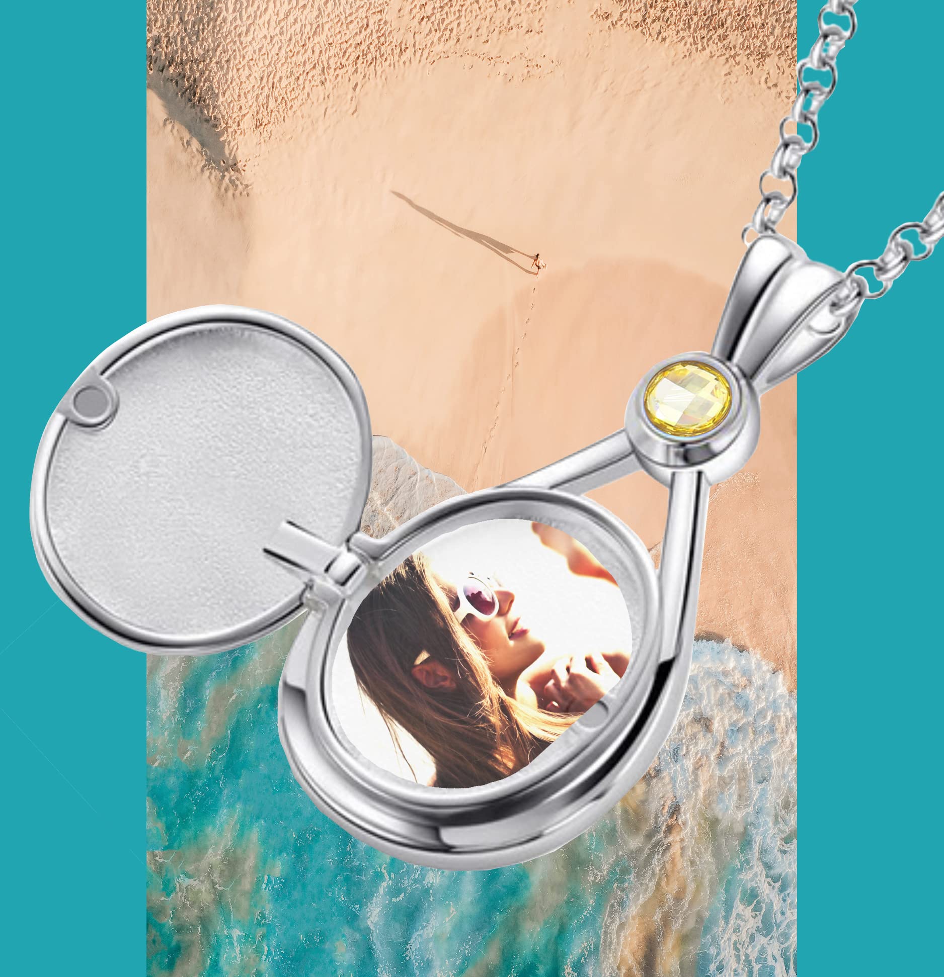 H2O Improvvisamente sirena con medaglione placcato in platino con 5A zirconi h2o Amuleto personalizzato per immagini Regalo per donne per compleanno
