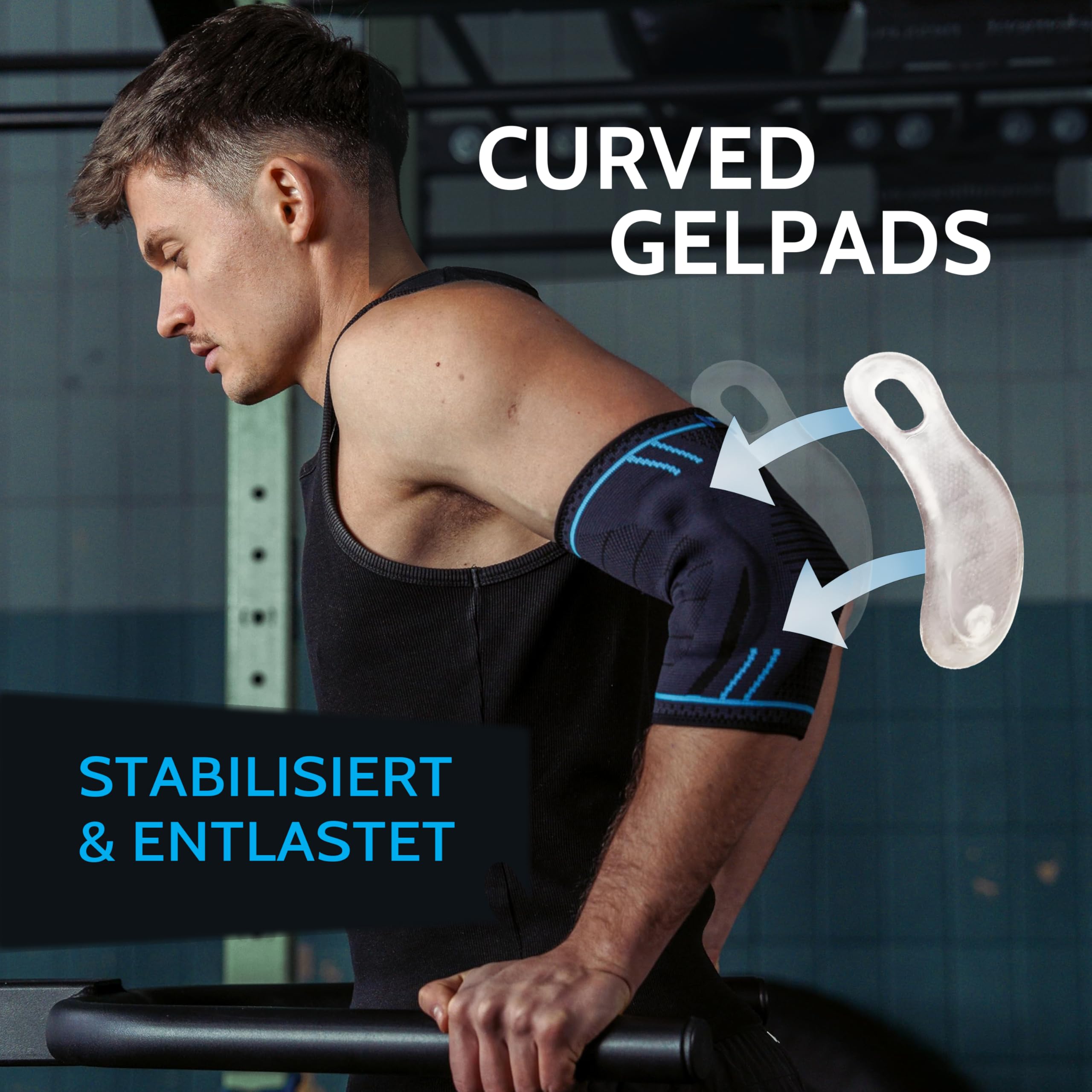 Ellenbogenbandage Upgraded stabilisiert & schützt die Gelenke, rutschfeste Tennisarm Bandage mit Curved-Gel-Pads, geeignet für alle Sportarten wie Tennis, Gewichtheben & Golf (M | Blau)
