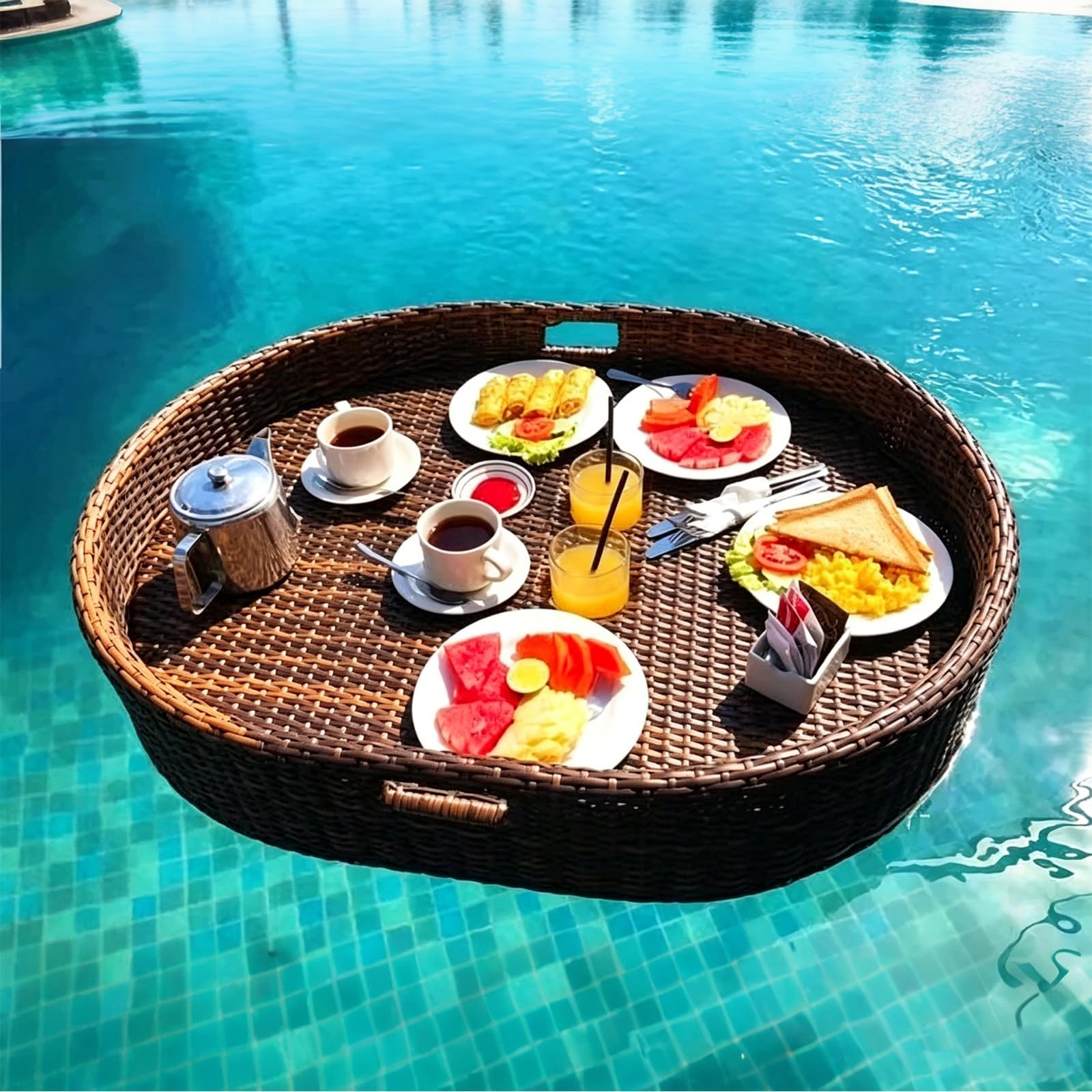 Floating Tray for Pool – Heavy-Duty Floating Pool Tray for Food and Drinks, Spill-Proof Floating Drink Holder for Pool, Swim Up Bars for Pool, Adult Swimming Accessory oval-coffee