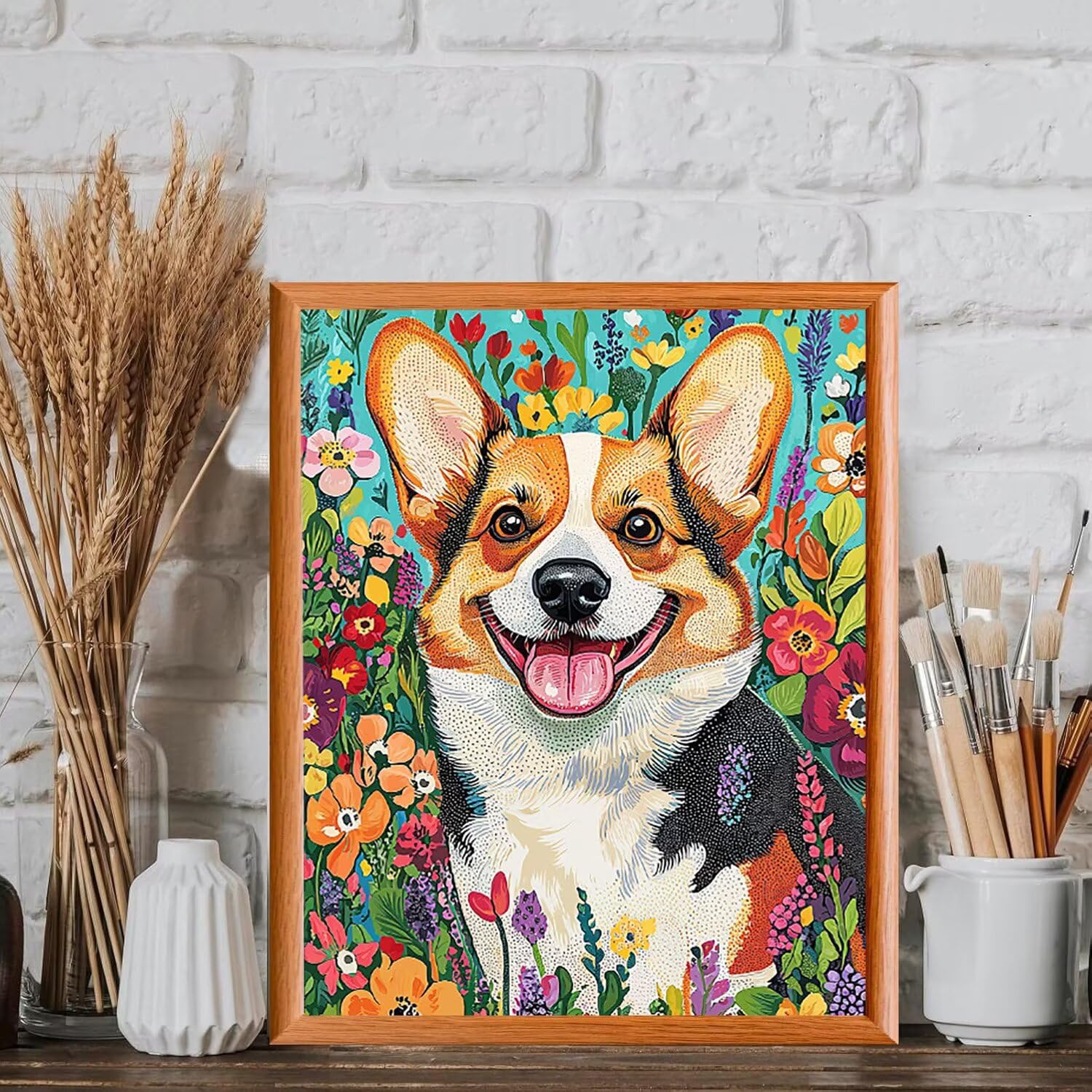 WEISHIWE Dipingere con i Numeri Adulti Corgi, 80x100cm s-532 | Pittura a Olio Kit, fai da te Quadri da Dipingere Numerat, Adulti Bambini Hobby Creativi,Pittura Adulti Decora la Casa Regalo