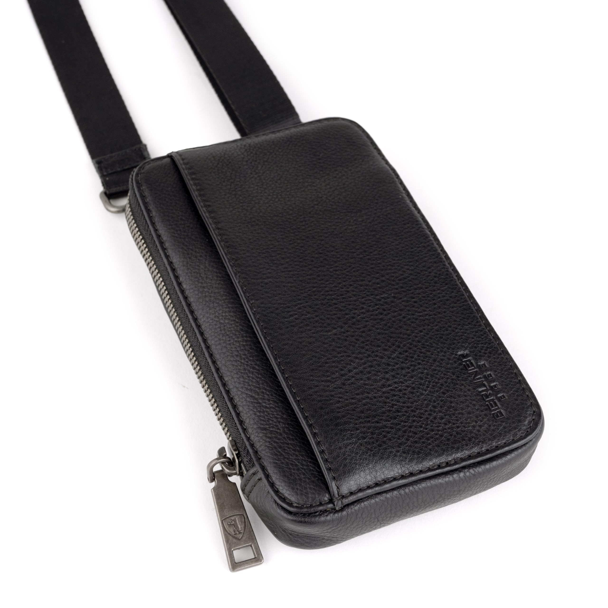 Berliner Bags Premium etui na telefon komórkowy Prague, małe Crossbody ze skóry, torba na ramię z portmonetką, dla kobiet i mężczyzn - czarna