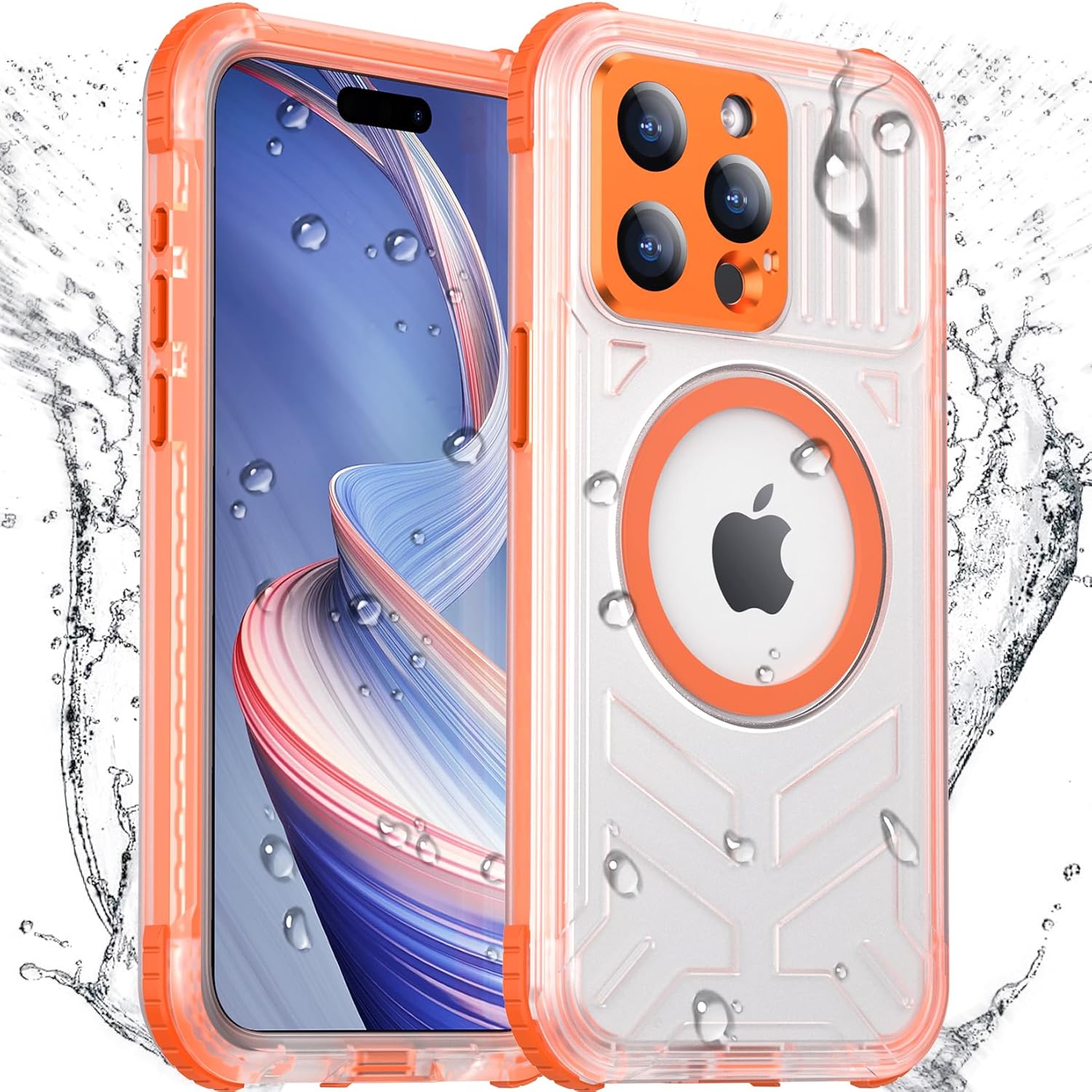 Temdan Magnetic for iPhone 15 Pro Case Waterproof,[Built-in Screen & Camera Protector][Full Body Shockproof][IP68 Underwater][Dustproof] Shockproof Phone Case for iPhone 15 Pro 6.1"-Orange