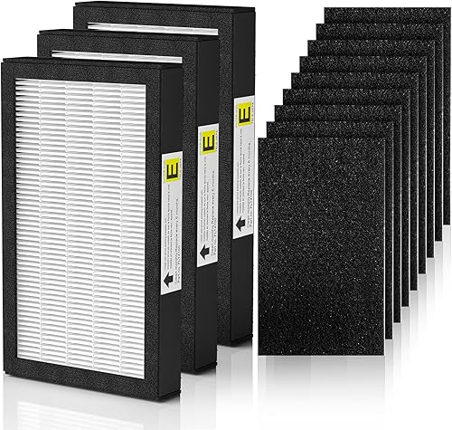 FLT4100 True HEPA Filtro de repuesto tamaño E para Guardian Technologies modelo AC4100 AC4100CA AC4150BL AC4150PCA AC4150P, 3 filtros Hepa + 9