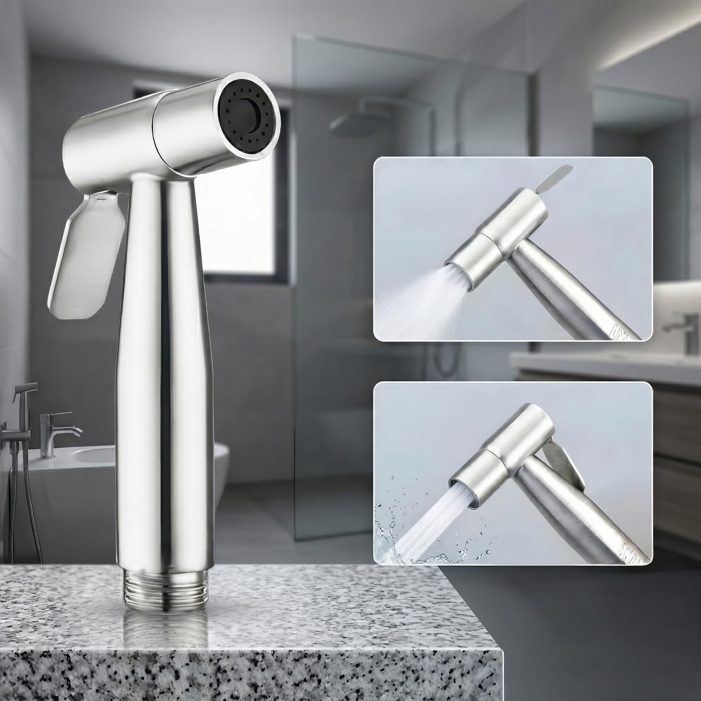 Amazon Basics Premium SS 304 Health Faucet Gun Only | Jet Spray for Toilet | Durable Bathroom Bidet Spray Head | Chrome Finish