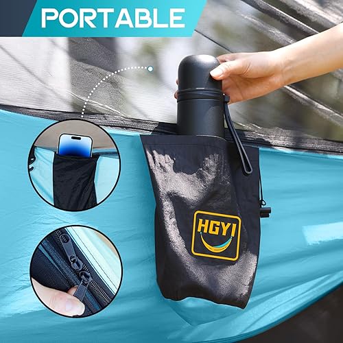 Miniatura 6 de Hamaca de camping mosquitera, hamacas portátiles dobles y individuales, hamacas con 2 correas para árboles, tienda de campaña para viajes, camping,
