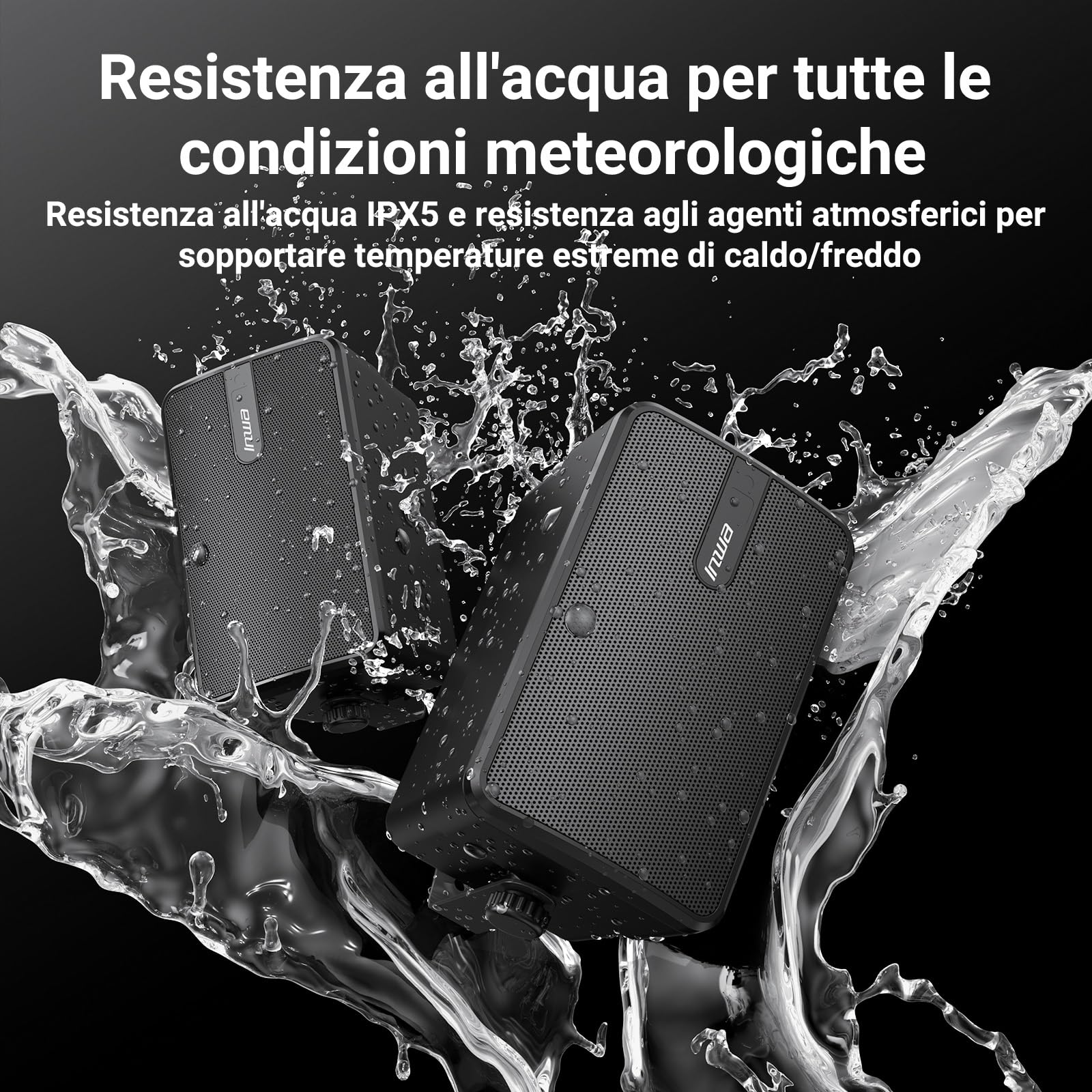 Inwa Altoparlante Bluetooth, Altoparlante con supporto a parete attivo e passivo, impermeabile, set audio stereo wireless con ingresso Aux, sistema audio adatto per gazebo (coppia, potenza di picco