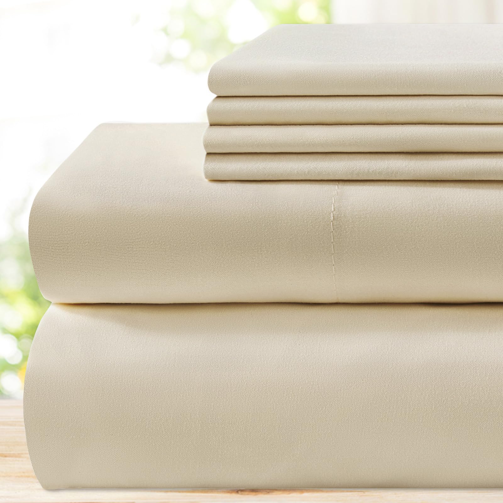 6 Pieces Bed Sheets Set(King, Cream/Beige) - Hotel Luxury Super Soft 1800 Thread Count 100% Microfiber Sheets with Deep Pockets, Wrinkle & Fade Resistant