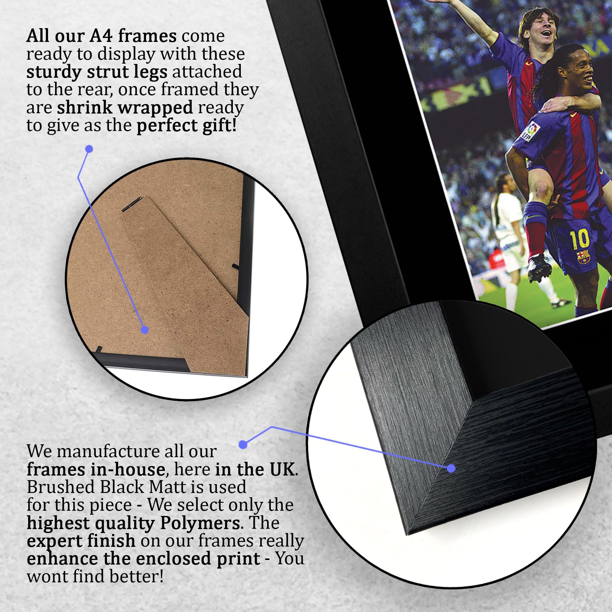 HWC Trading FR A4 Lionel Messi & Ronaldinho Barcelona Regali Stampati Autografo Firmato Foto Per Gli Appassionati Di Calcio E Sostenitori - A4 Incorniciato