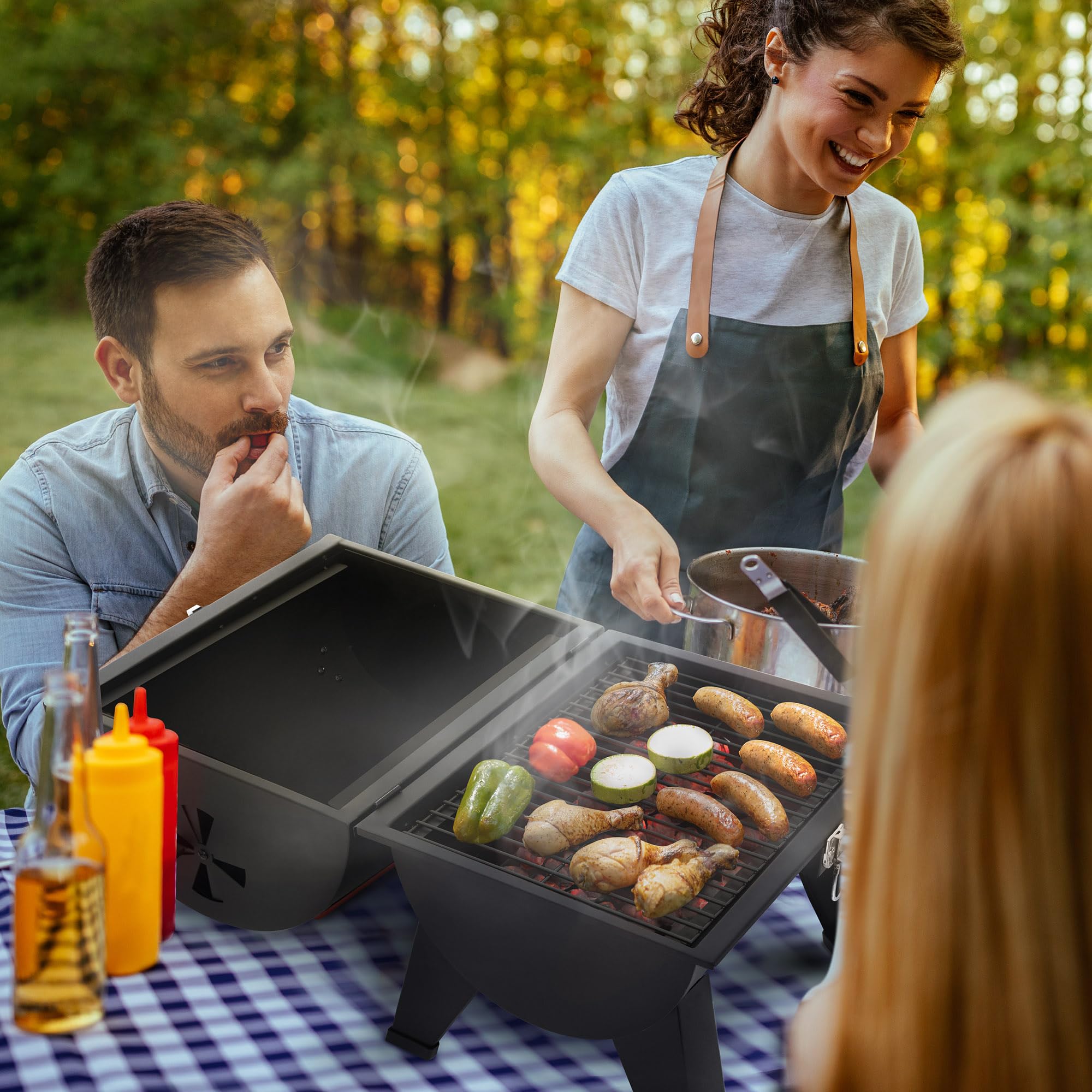 Royal Gourmet Przenośny grill na węgiel drzewny, grill z drutu stalowego na węgiel drzewny emaliowany powierzchnia do pieczenia 44 x 31,8 cm, odpowiedni na kemping i na zewnątrz, czarny