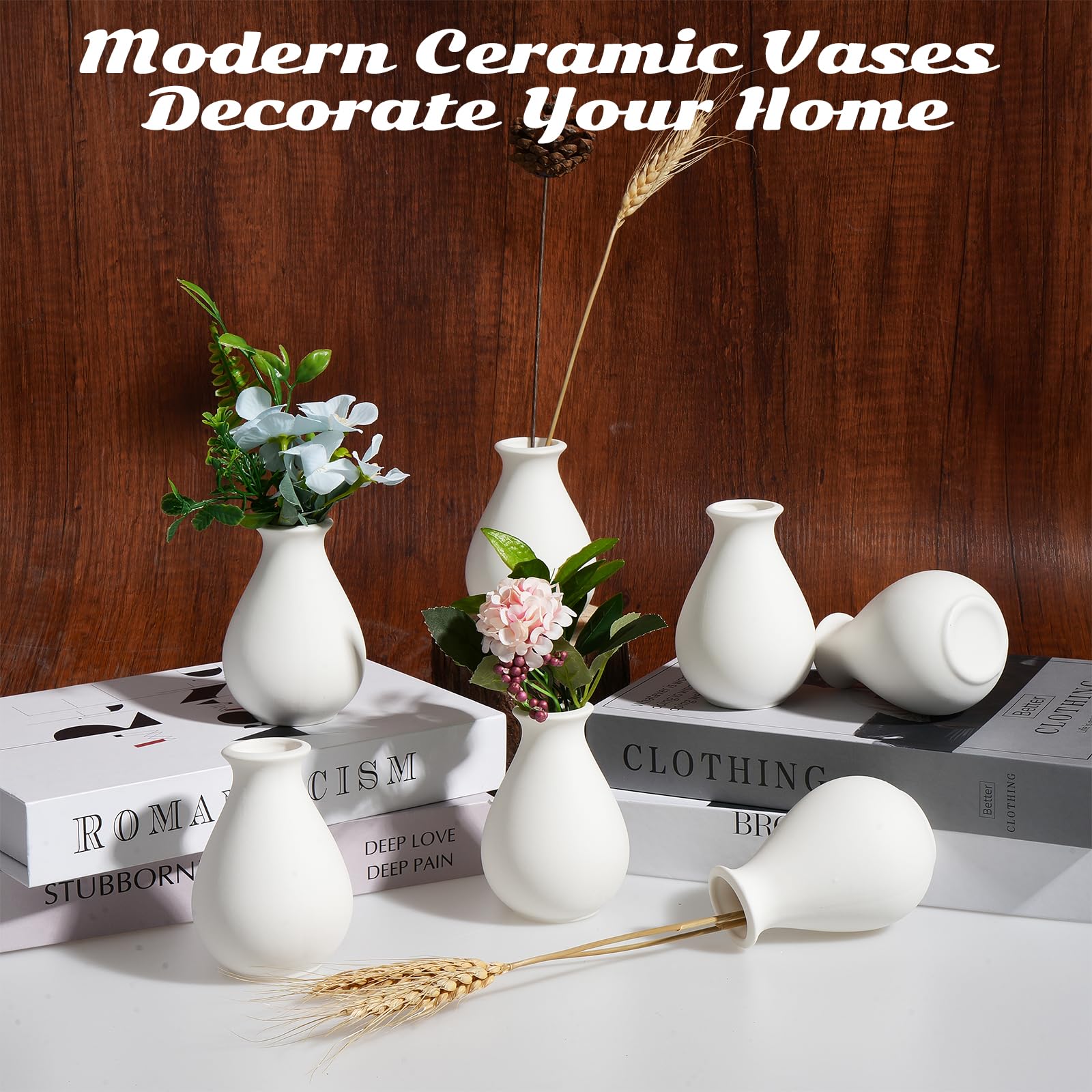 Paquete de 15 jarrones de cerámica blanca a granel, jarrones de flores pequeñas bohemias de alta calidad para centros de mesa para centros de mesa para pampas garss, flores secas, decoración de mesa