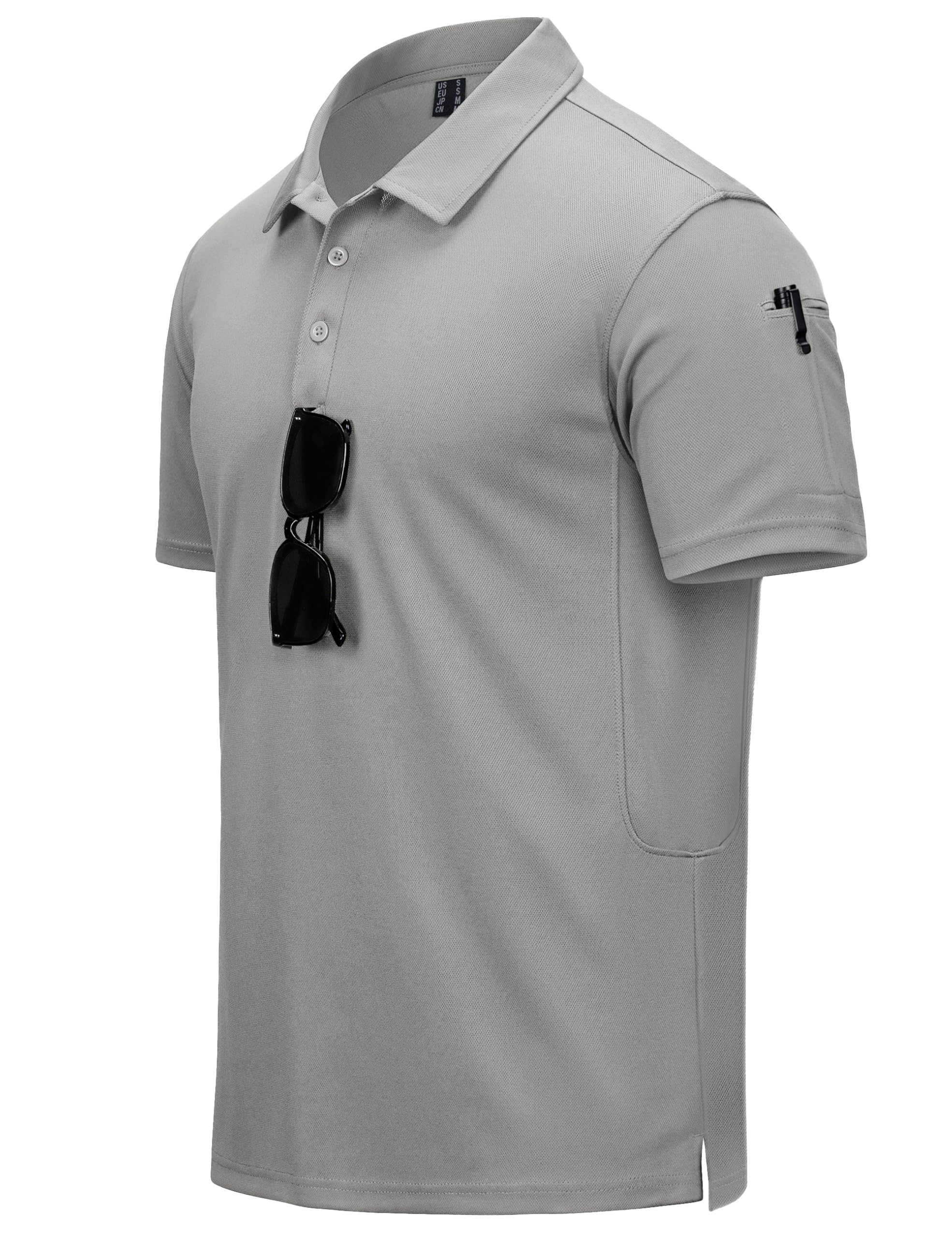 CRYSULLY Mens Polo Shirts Short Sleeve Quick Dry Performance Tactical Collared Shirts Pique Jersey Golf Shirt