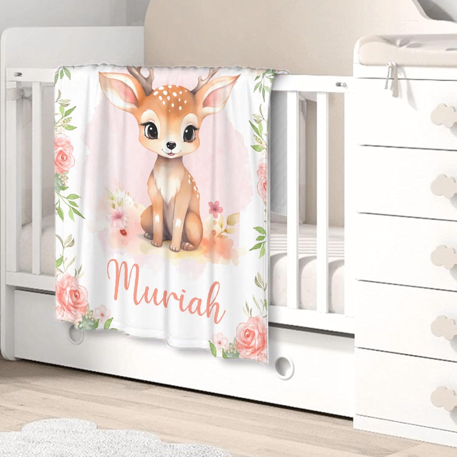 Custom Deer Baby Blanket Personalized Baby Blanket with Name,Custom Blankets for Kids,Ultra Soft Customized Blankets for Adult,Gift Name Blanket for Birthday Christmas,Baby Size-30"x40"
