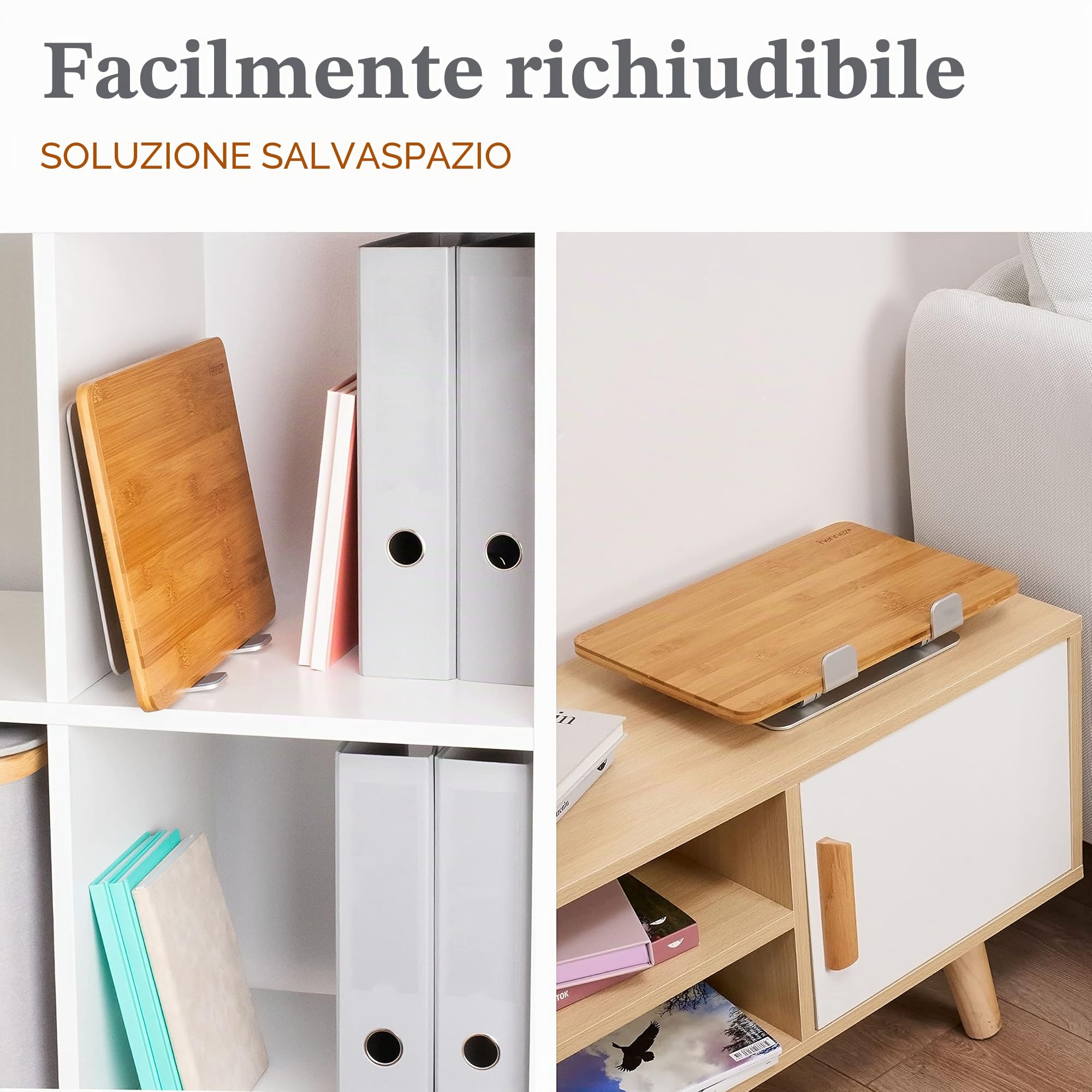 HENNEZ Supporto per computer portatile in legno, regolabile in altezza, supporto per notebook/MacBook