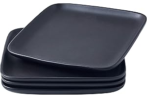 Bruntmor Black Square Plate Set: Premium Ceramic Dishes for Sophisticated Dining