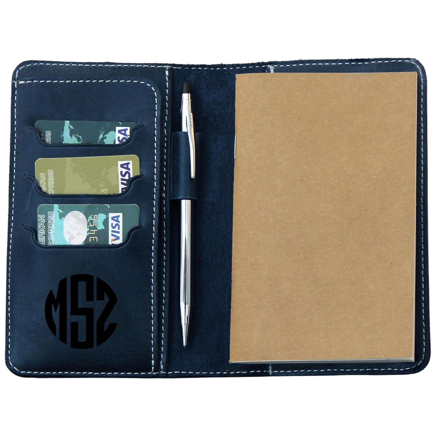 COZY LEATHER Personalized Leather Field Notes Cover Leather Notebook Cover and Pocket Planner Padfolio for Women Men with Notebook Included BLUE