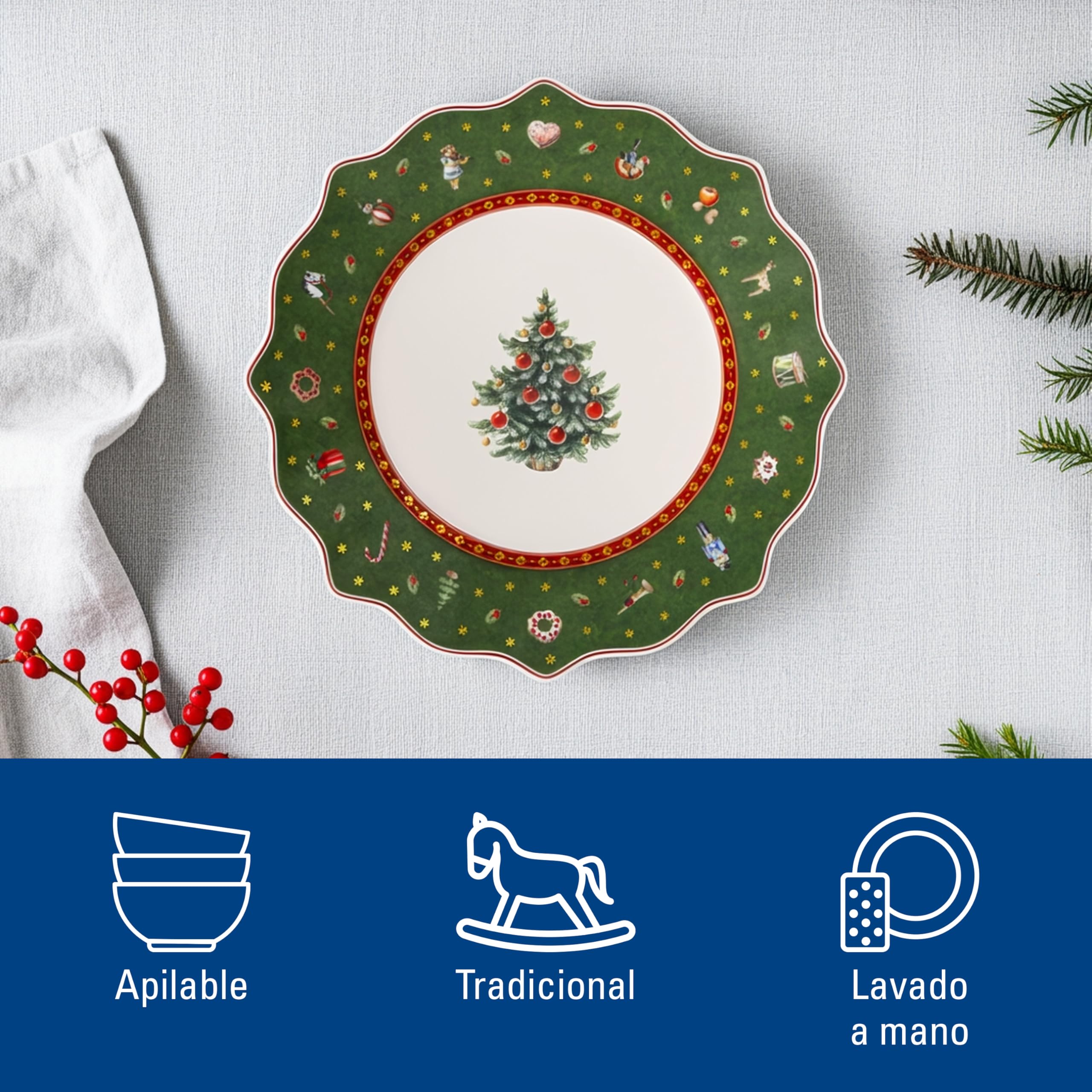 Villeroy & Boch – Toy's Delight Plato para Desayuno 24 cm Verde, Apto para Microondas, Plato para Postre, Vajilla Navidad Porcelana, Plato Pequeño, Navidad Mesa, Premium Porcelain