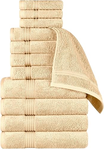 SUPERIOR Juego de toallas de algodón egipcio de 12 piezas, toallas surtidas para el baño del hogar, artículos esenciales para la decoración del baño