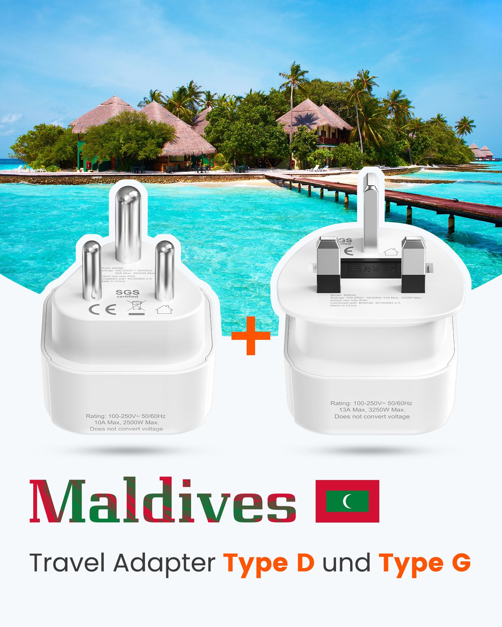 LENCENT Adaptateur de Voyage Prise Type D et Type G pour Maldives Sri Lanka Tanzanie Zanzibar Ghana Prise de Voyage (Lot de 2)