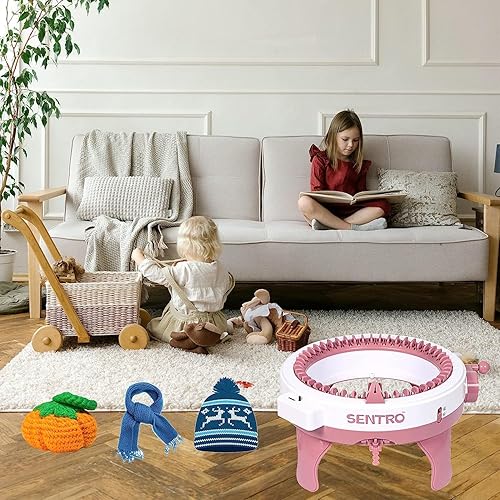 Miniatura 5 de EverCor Máquina de tejer, máquina de tejer inteligente de 48 agujas con contador de filas, kit de máquina de telar de doble punto giratorio para