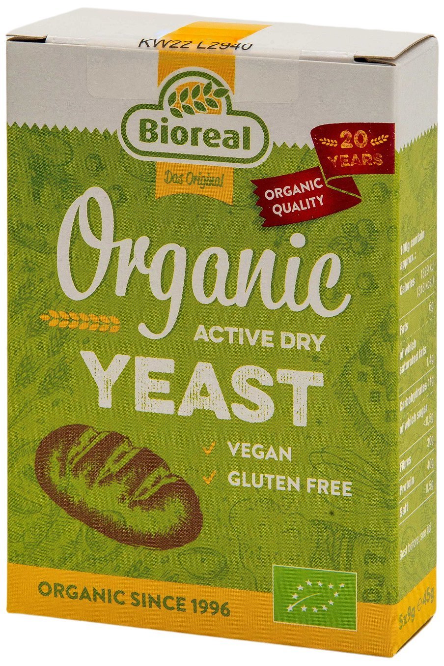 Bioreal Levure sèche active bio, 45 g (5 sachets de 9 g)