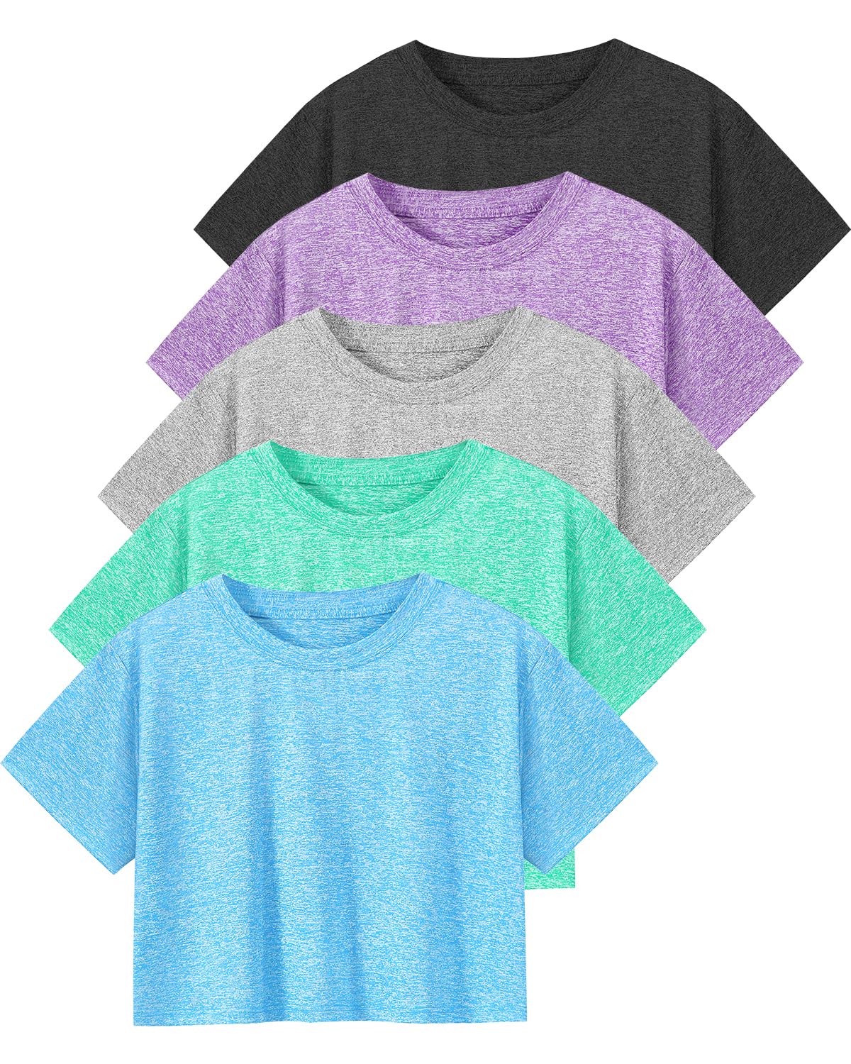 Cosy Pyro 5-Pack Women's Dry Fit Crop T-Shirts Short Sleeve Solid Cropped Athletic Top Crew Neck Casual Workout Yoga Tees