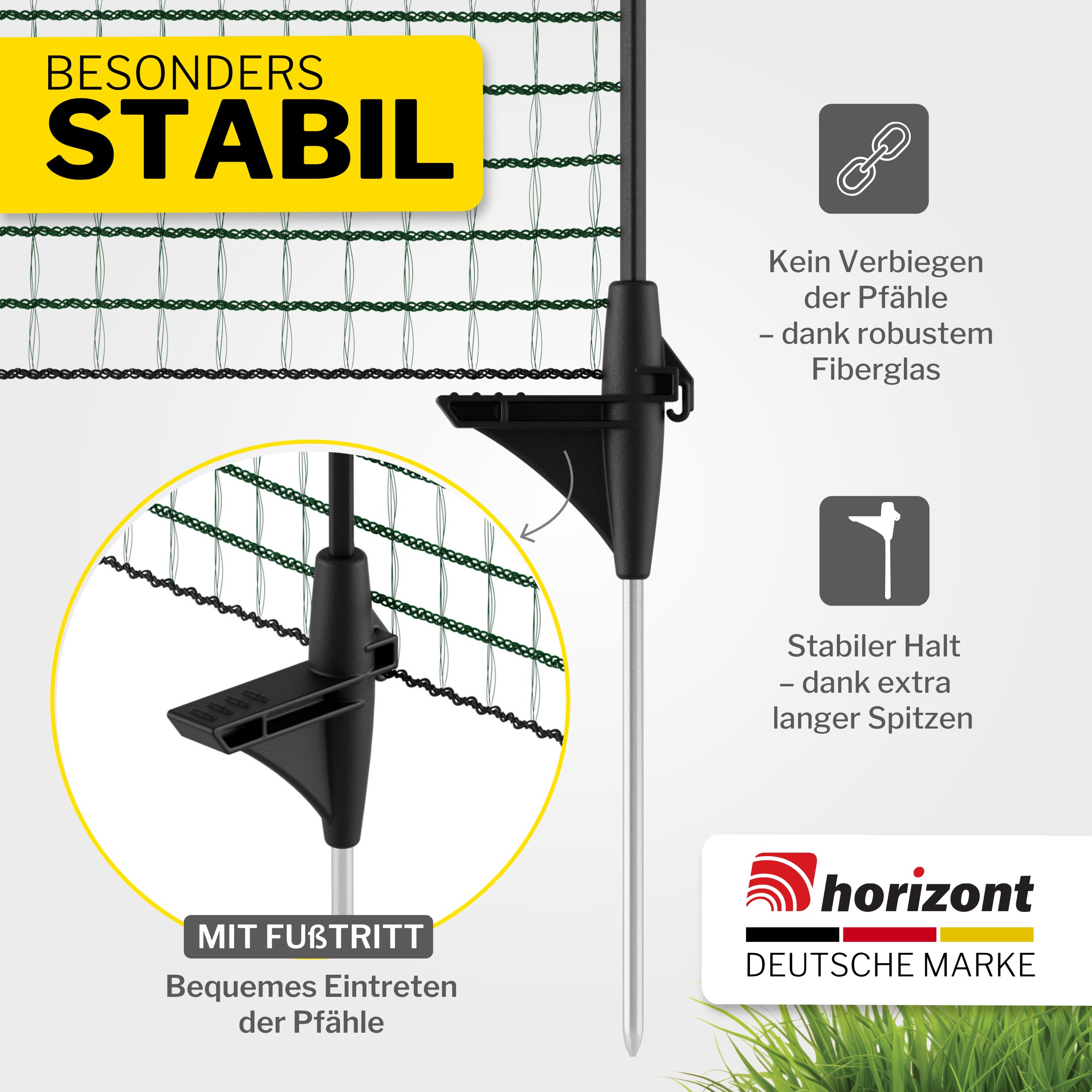 Mobiler Hundezaun Flex 25m x 90cm mit 15 Pfählen Begrenzungszaun Weidezaun Steckzaun