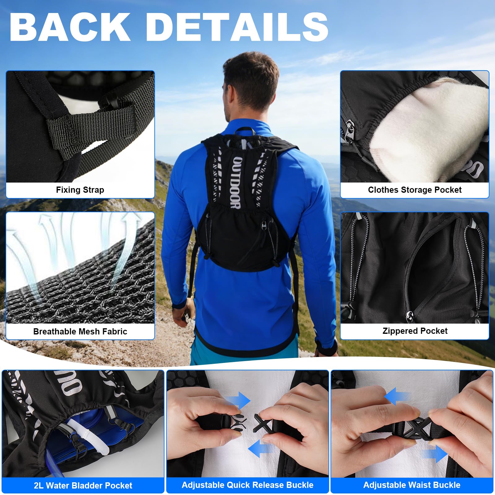 Gilet da corsa da donna con bolla d'acqua da 2 l e borraccia da 500 ml, ultraleggero, traspirante, per corsa, uomo, per jogging, trail running, bicicletta, maratona