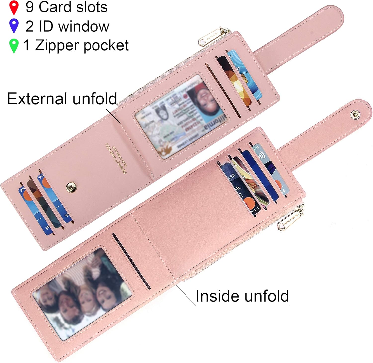 Badiya Slim Women Wallet RFID Blocking Bifold Compact 9 Card Slots Holder Wallets Soft Leather with Zipper Coin Pocket 2 ID Window - Image 4