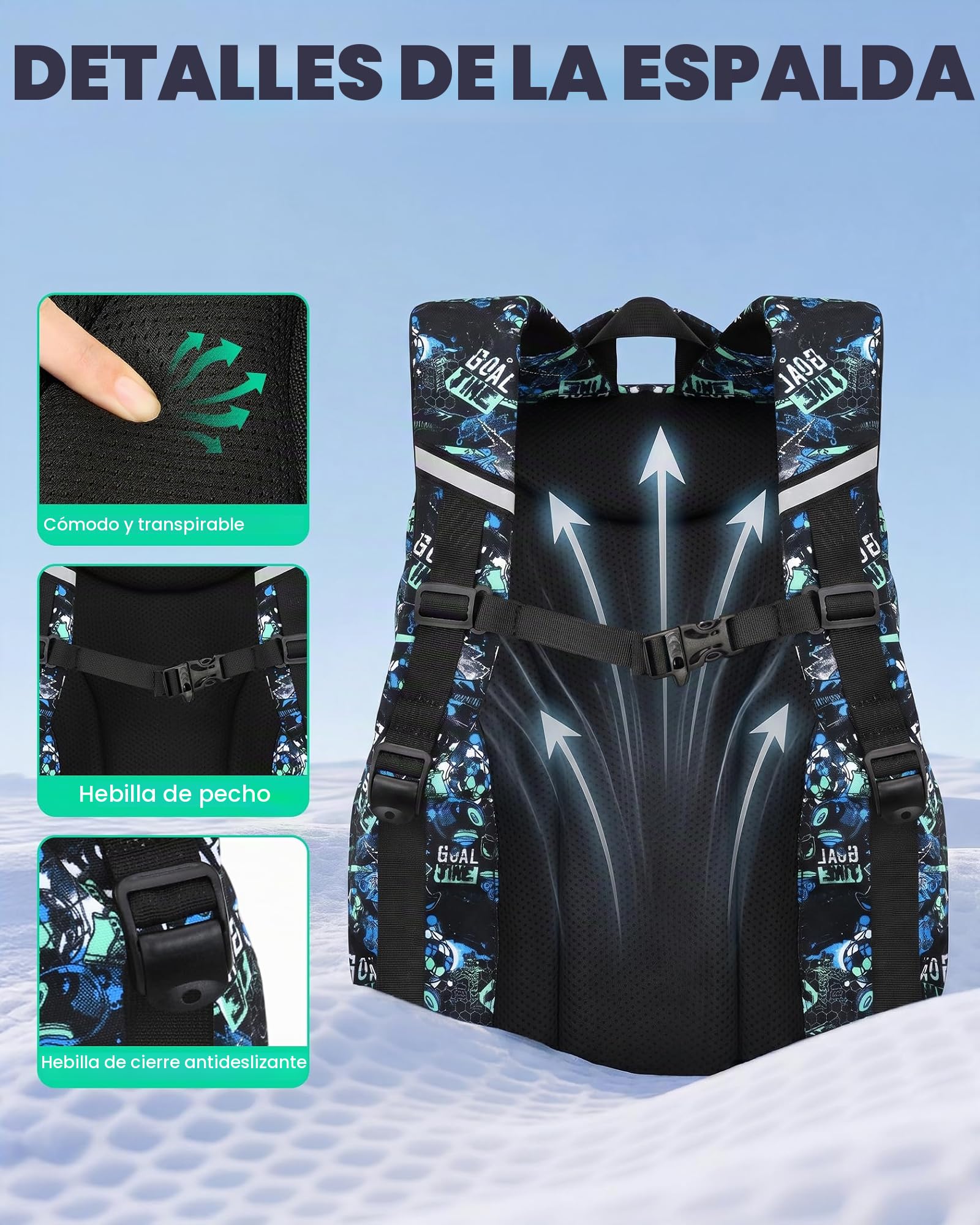 Amythe Mochila Escolar Niños Clases de 3 a 9 3 piezas Grande Set, Negro | 3 piezas Impermeable Correa Pectoral Compartimento Laptop Negro Daypack Multi-Bolsillos Espacioso Resistente para Colegio
