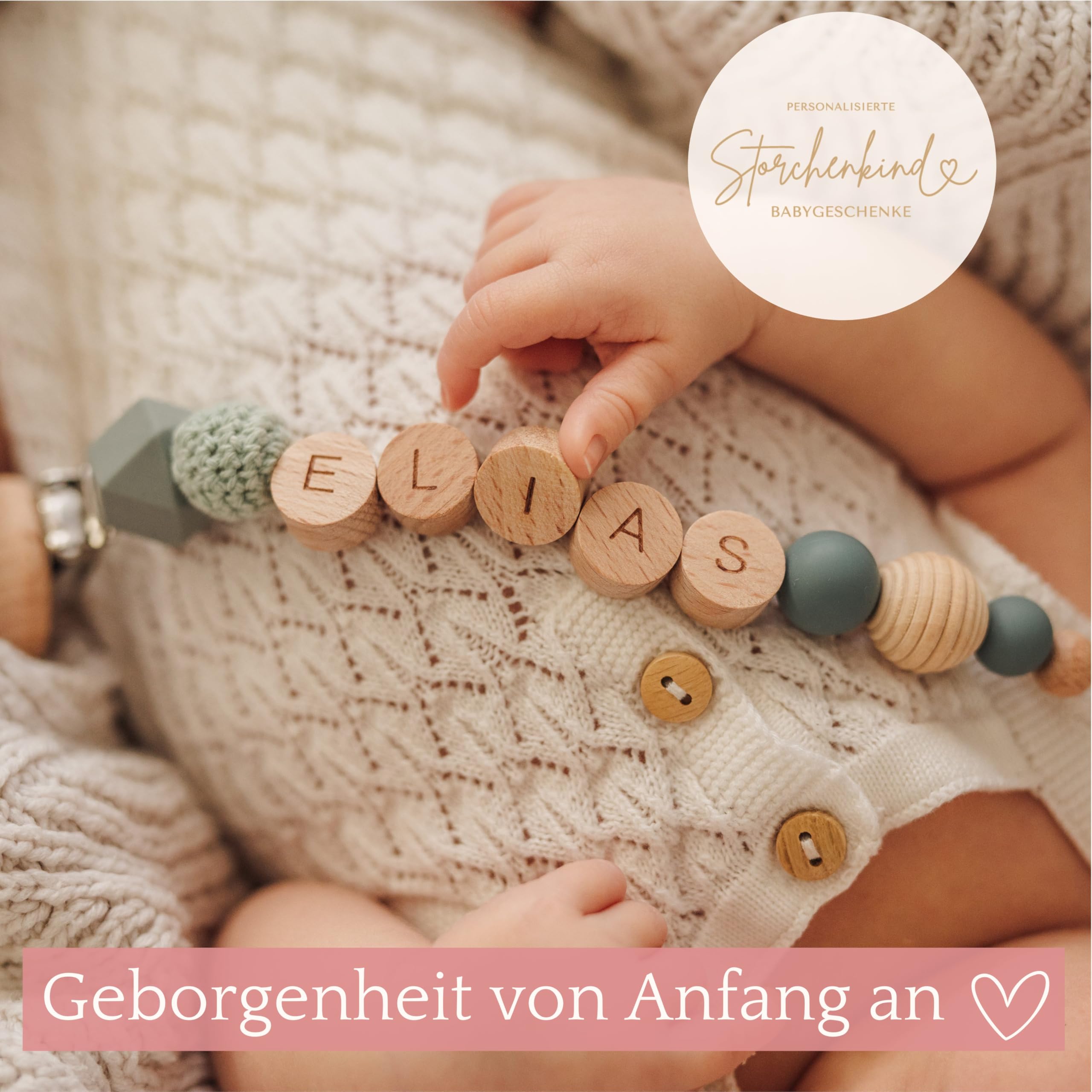 Storchenkind - Individuell gestaltetes Babygeschenk personalisiertes baby geschenk mit Namen für Mädchen oder Junge Baby Geschenk personalisiert zur Geburt & Taufe mehrere Modelle (grün) - 2