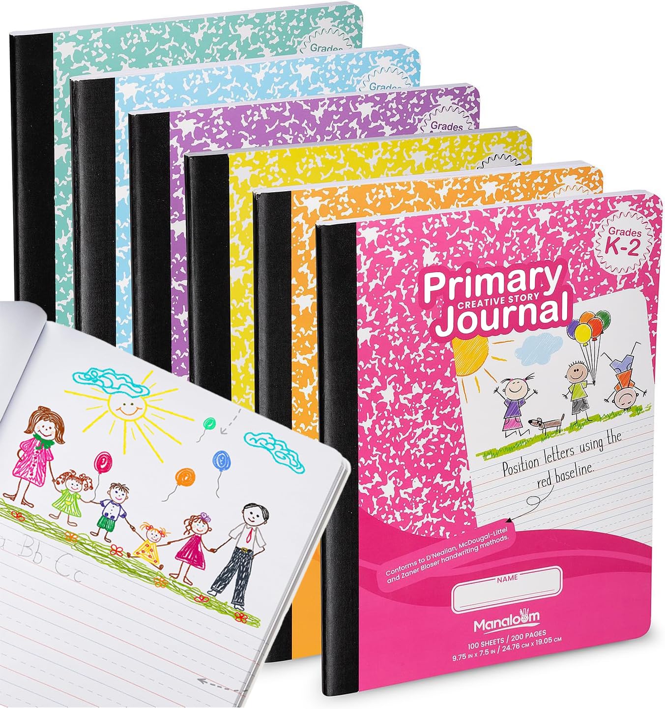 Primary Composition Notebook K-2, Primary Journal Grades K 2, Preschool, 1st Grade, Kindergarten Notebooks, Primary Ruled - 9.75″ x 7.50″ - Sturdy