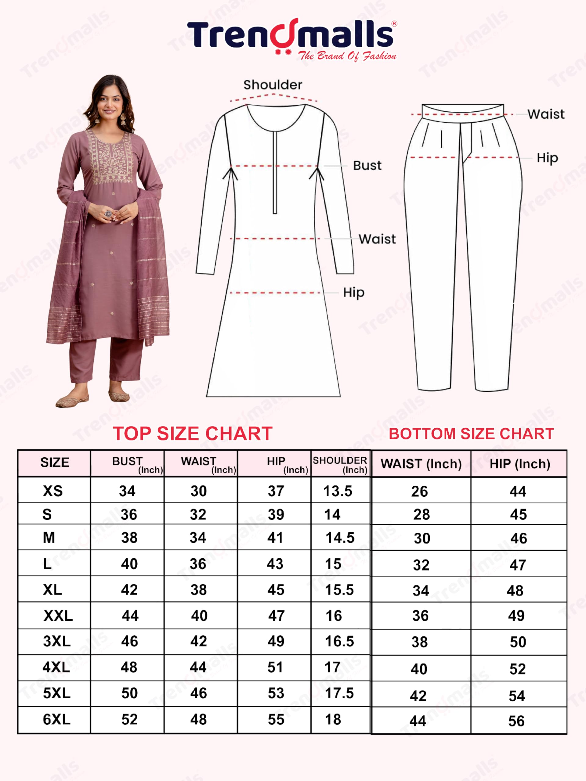 TRENDMALLS Damen Batist Baumwolle Stickerei Arbeit Kurta Hose mit Dupatta Set