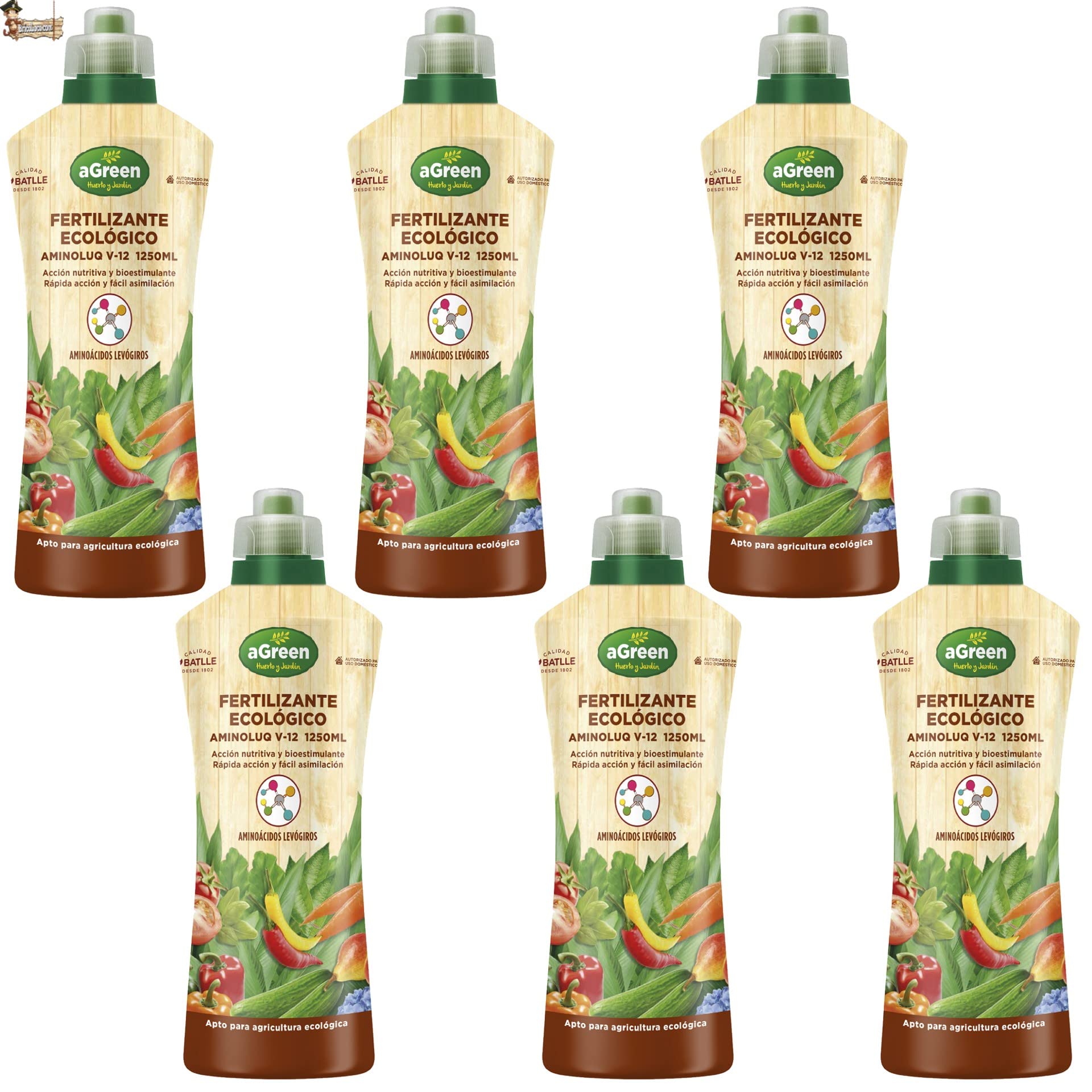 BricoLoco.com Fertilizante plantas orgánico 100% ecológico. Abono líquido. 7,5 LTS (6x1,25lts) Complejo nutritivo materia orgánica, aminoácidos y nutrientes. Interior, exterior, huerto o jardín. (6)