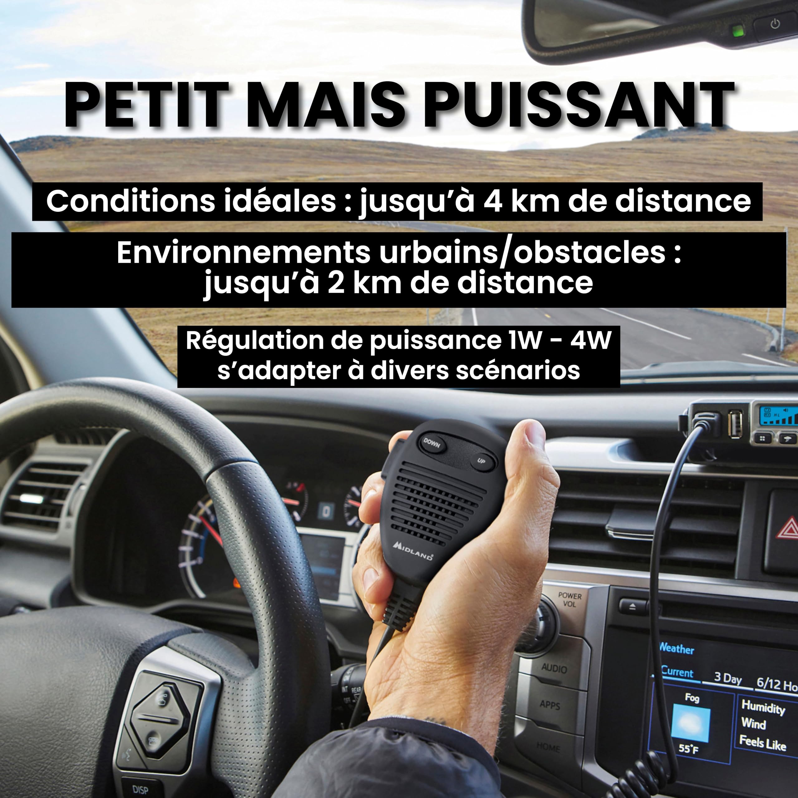 Midland - Radio CB M-MINI USB no Licence, Multibande EU 40 Canaux AM/FM, Radio Récepteur Émetteur Professionnel Écran LCD S-Meter, 2 Modes Squelch, Charge Rapide avec USB Enceinte Haut Parleur Externe