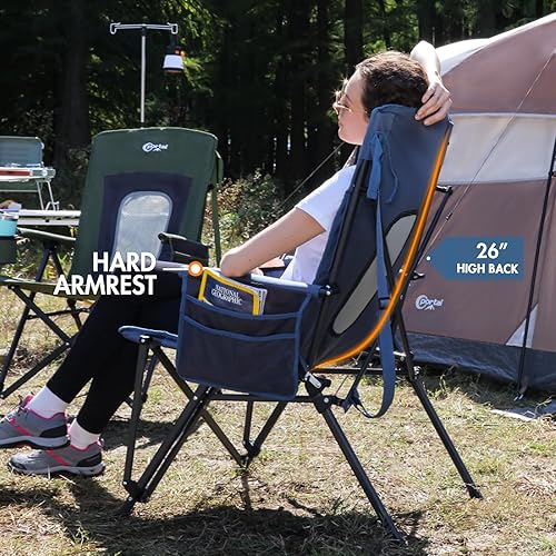 Miniatura 5 de Portal Sillas de césped portátiles plegables de gran tamaño con respaldo alto para adultos, campamento al aire libre, deportes, caza, pesca, patio