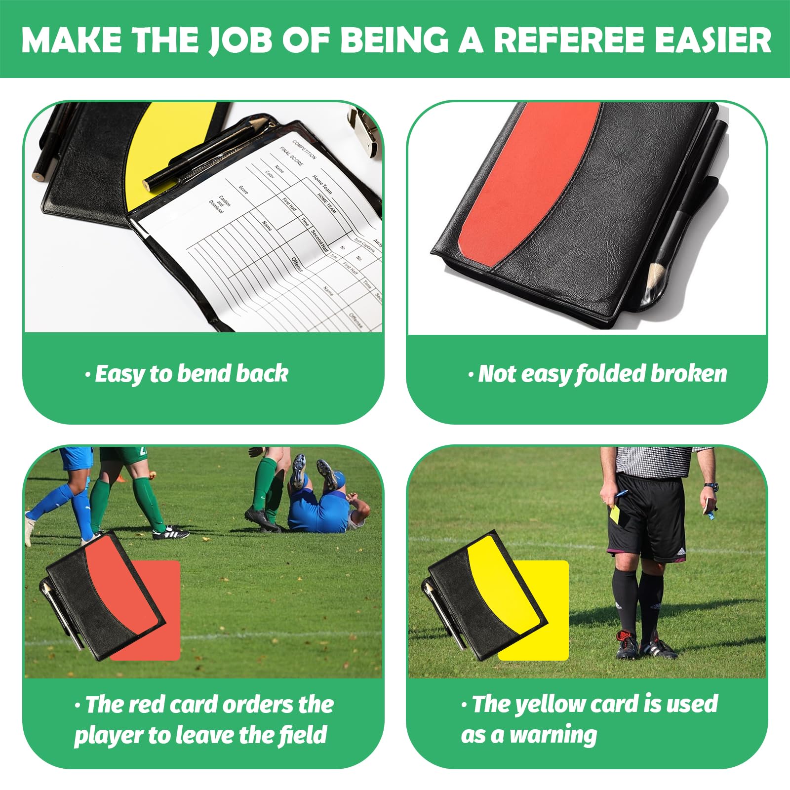Yauhar 10Pcs Soccer Referee Kit Contain 4-Digital Portable Table Top Scoreboard Flipper, Stainless Steel Sports Whistles, Red Yellow Cards with Notebook for Football Soccer - Image 6