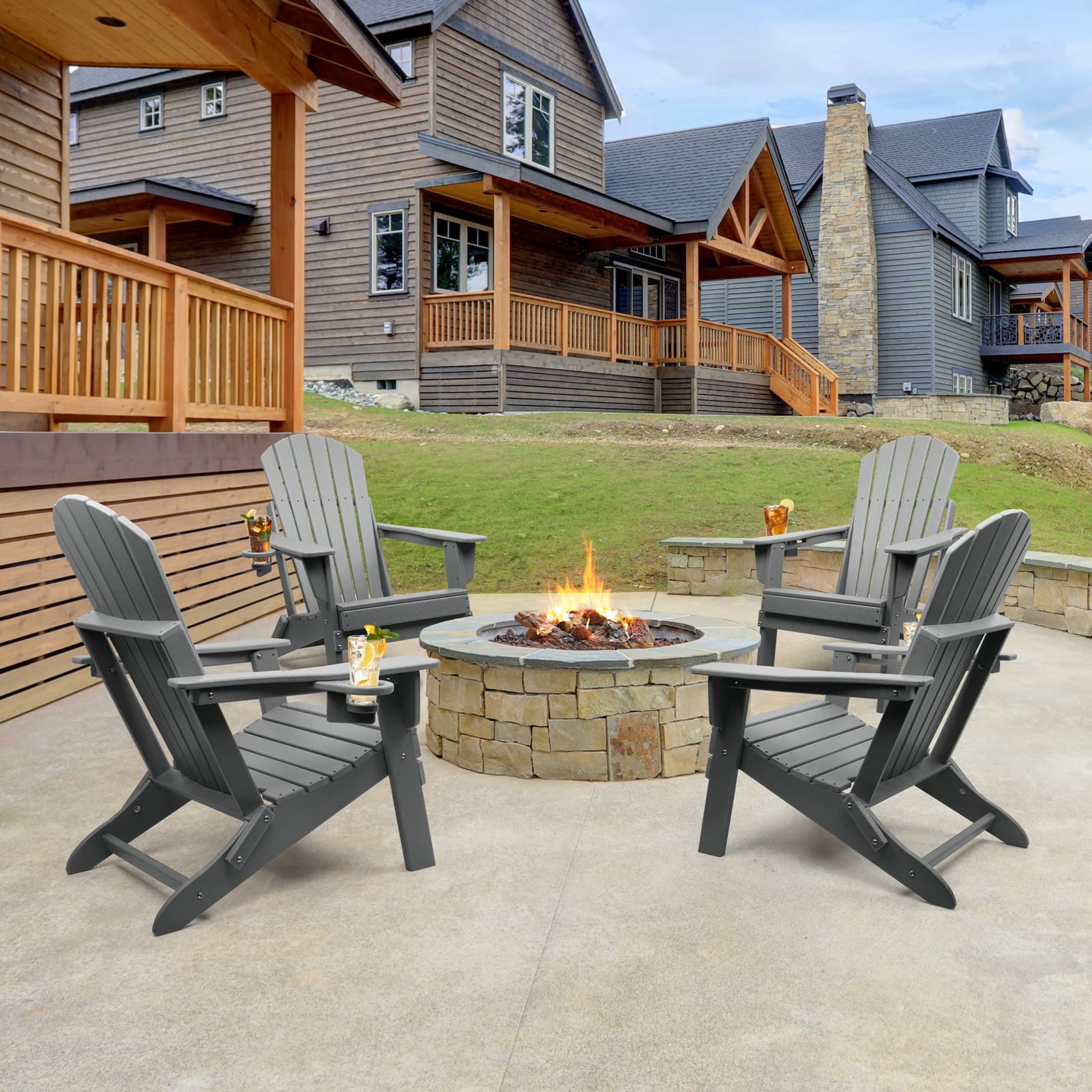 FUNBERRY Faltender Adirondack Stuhl, HDPE Auf Allen wetterstationen bumsen, stühle und becherstühlen im freien