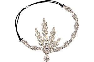 BABEYOND Art Deco 1920's Flapper Great Gatsby Inspired Headband with Leaf Medallion Pearl Headpiece