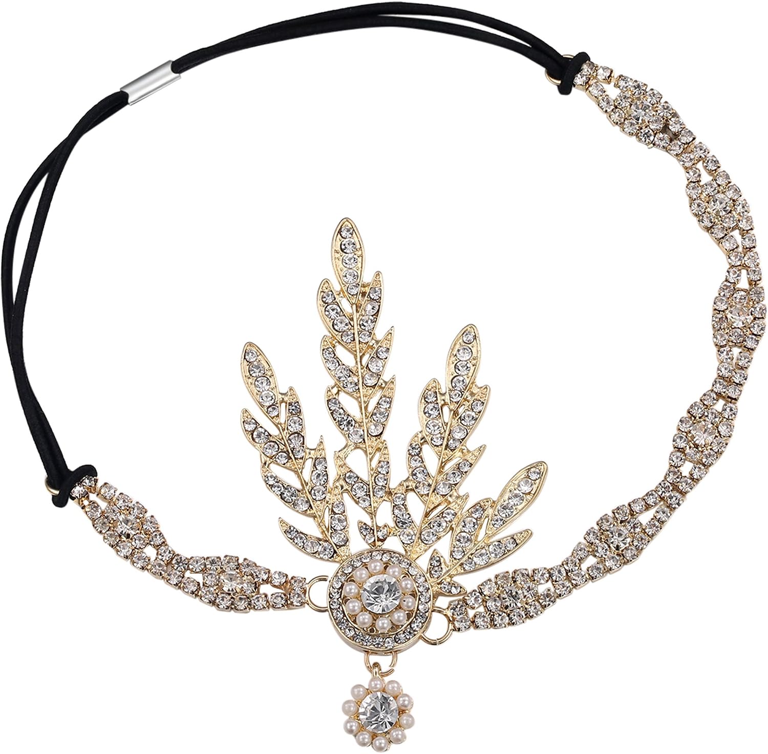 BABEYOND Art Deco 1920's Flapper Great Gatsby Inspired Leaf Medallion Pearl Headpiece Headband