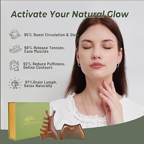 Miniatura 7 de Herramienta Gua Sha 4 en 1 con mini juego de peine de masaje pequeño de viaje, regalos de Navidad para mujeres, herramienta de masaje facial