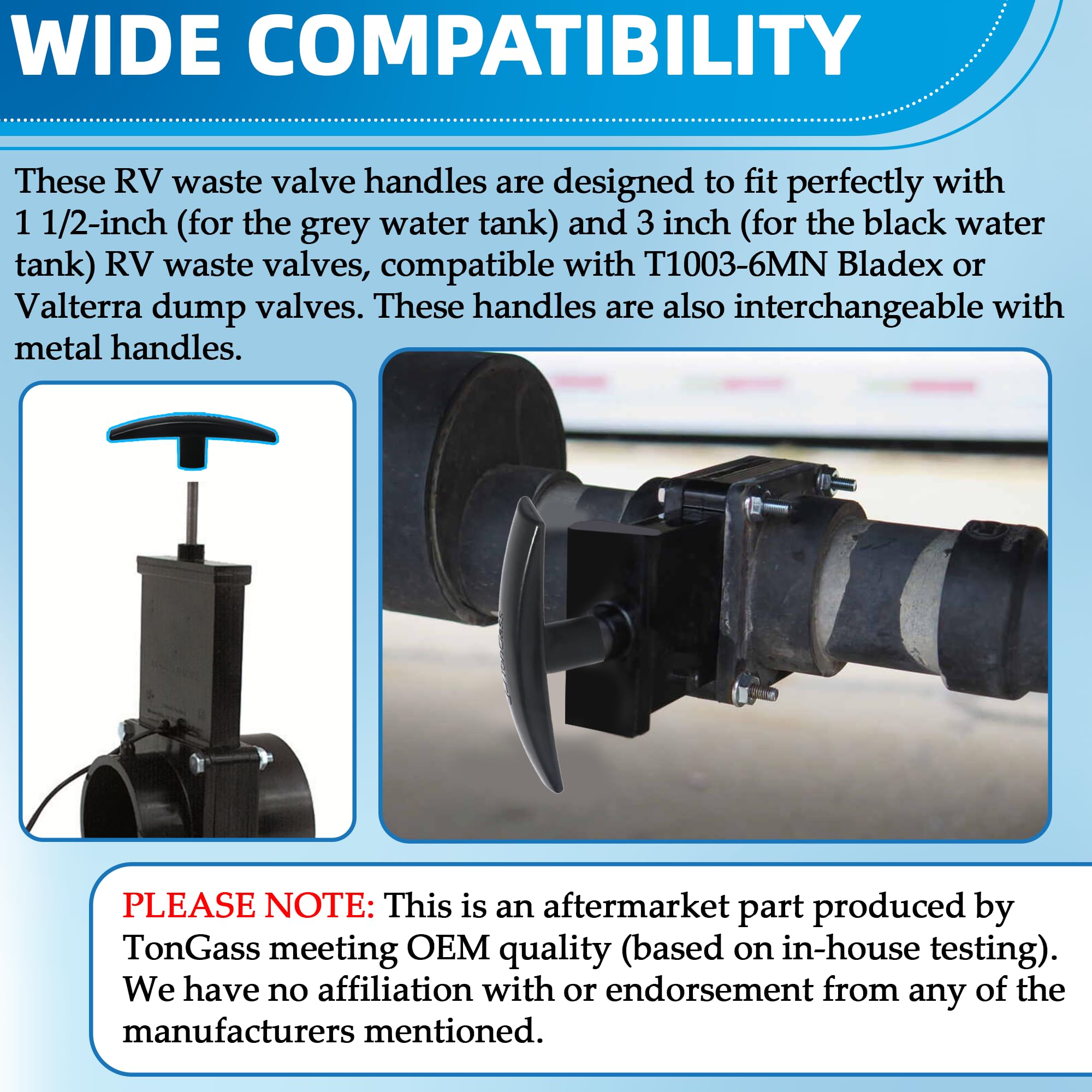 2 Pack Plastic Waste / Sewer Valve Handle Valterra - RV -  Camper - Motorhome