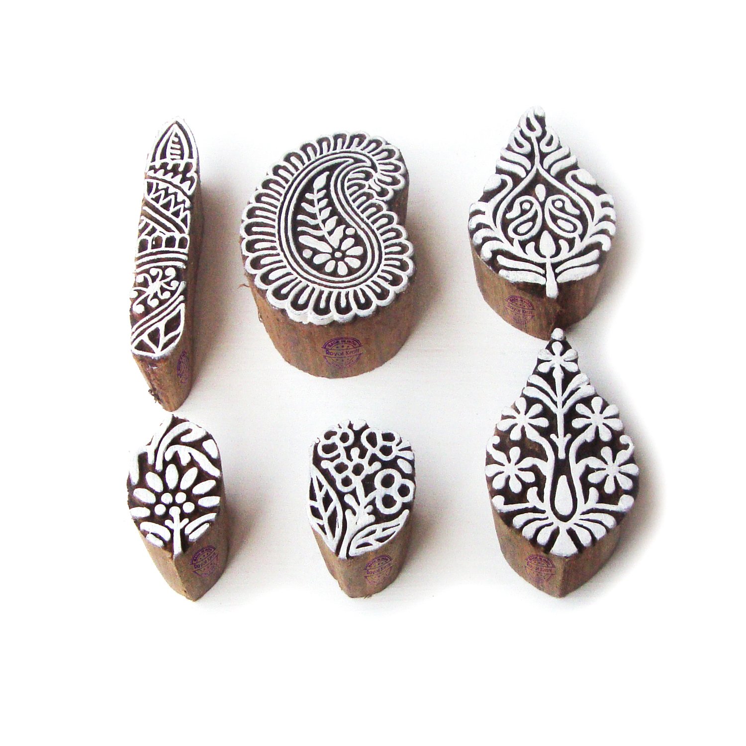 Decorative Leaf and Paisley Pattern Wood Block Print Stamps (Set of 6) — image 1