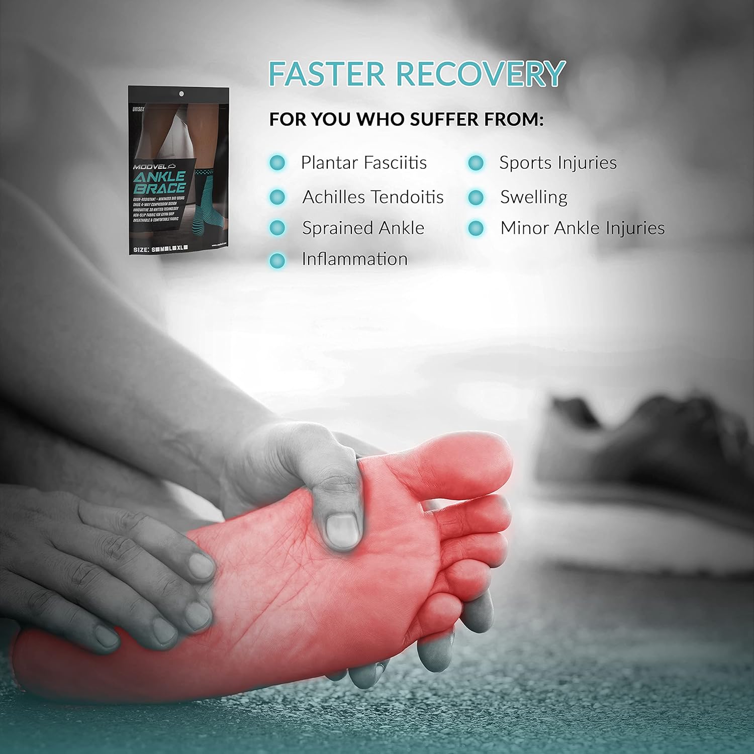 MODVEL 2 Pack Ankle Brace Compression Sleeve | Injury Recovery, Joint Pain and More | Achilles Tendon Support, Plantar Fasciitis Foot Socks with Arch Support : Health & Household