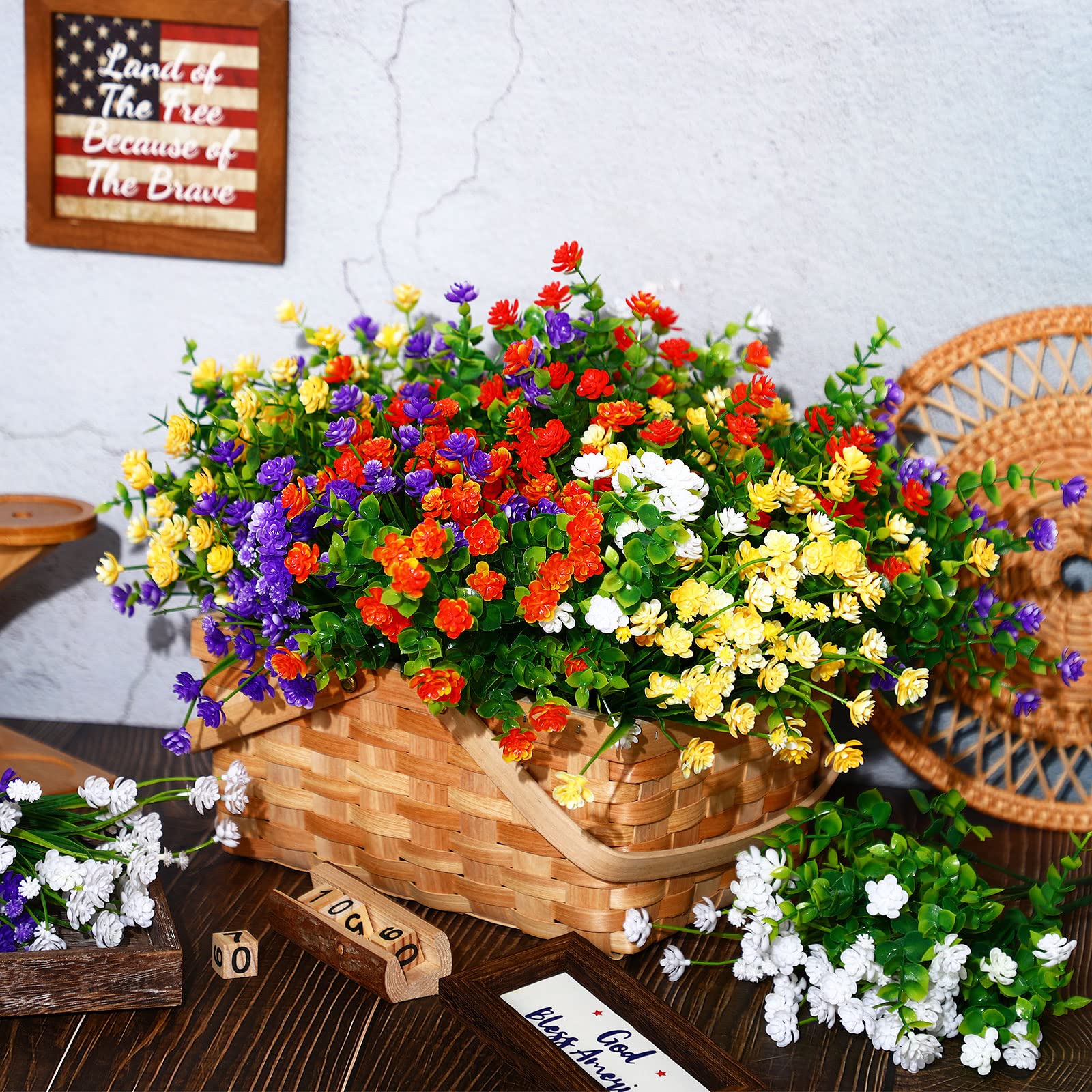 Xinnun 24 Bündel Outdoor Künstliche Pflanzen und Blumen Künstliche Blumen im Freien Falsche Kunststoff Pflanze Falsche Blumen für Frühling Sommer Garten Fenster Vase Deko