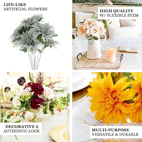 Miniatura 5 de Efavormart - Paquete de 2 arbustos de flores de dalia blanca de 20 pulgadas, ramos de boda artificiales