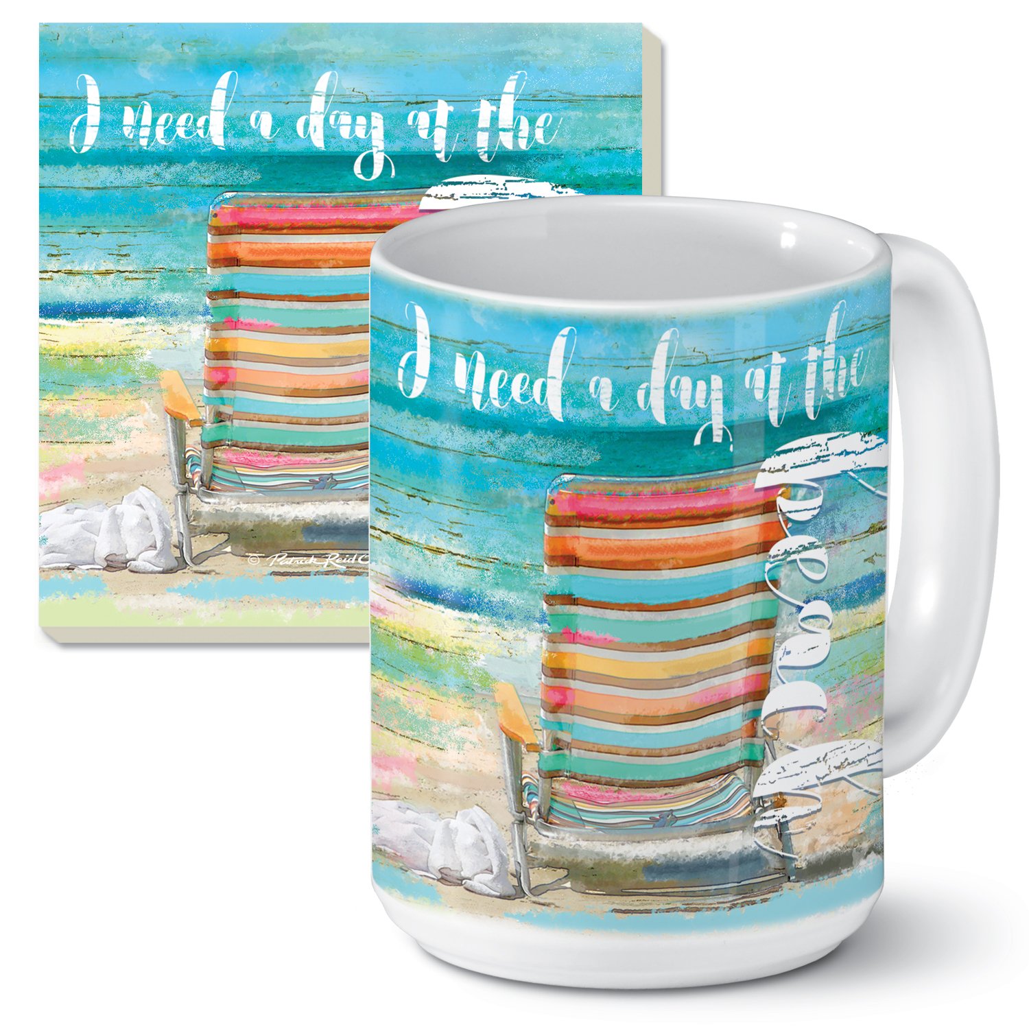 CounterArt Ceramic Mug/Stone Coaster Gift Set, I Need a Day at The Beach